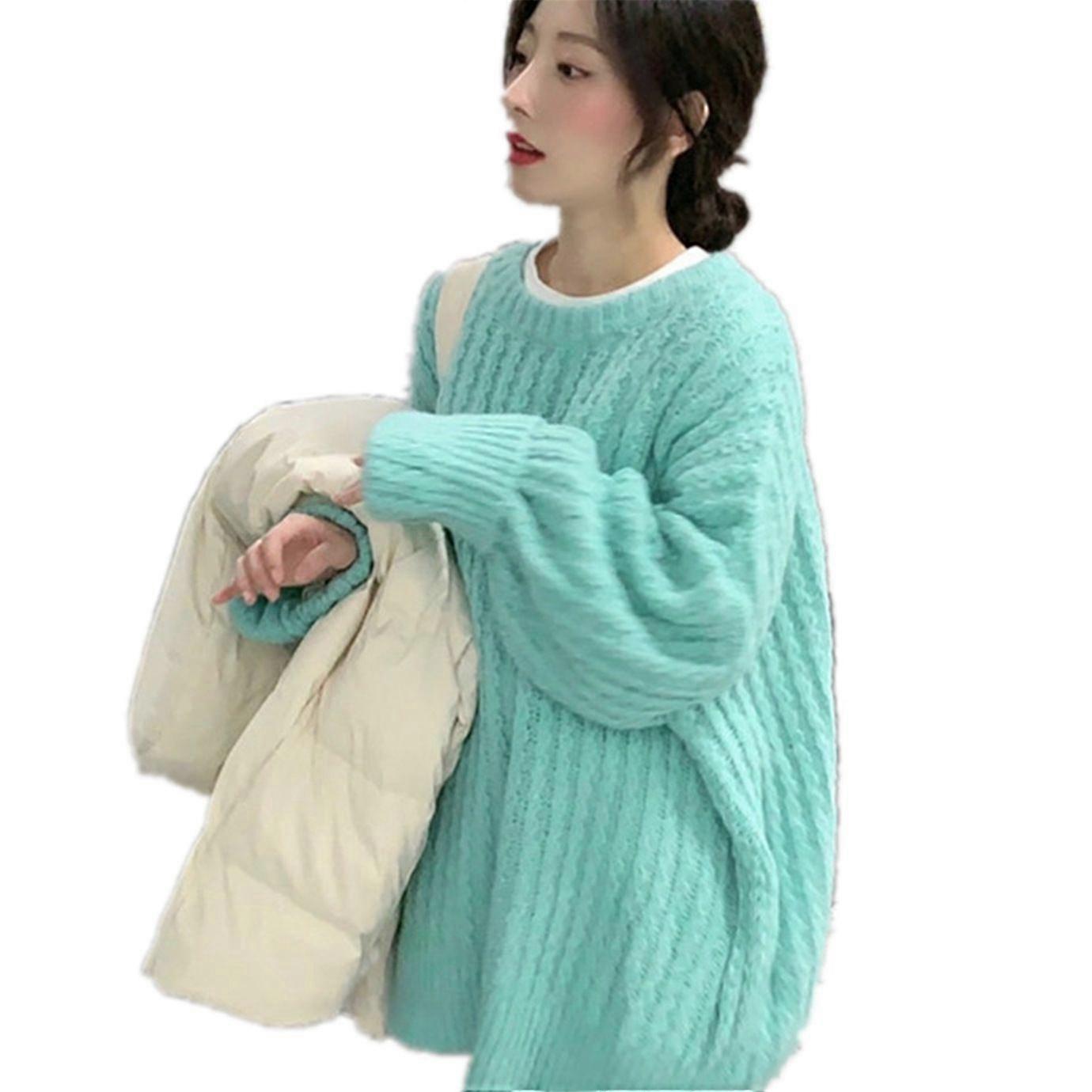 Frauen Rundhalsausschnitt Strick Langarm Pullover Pullover