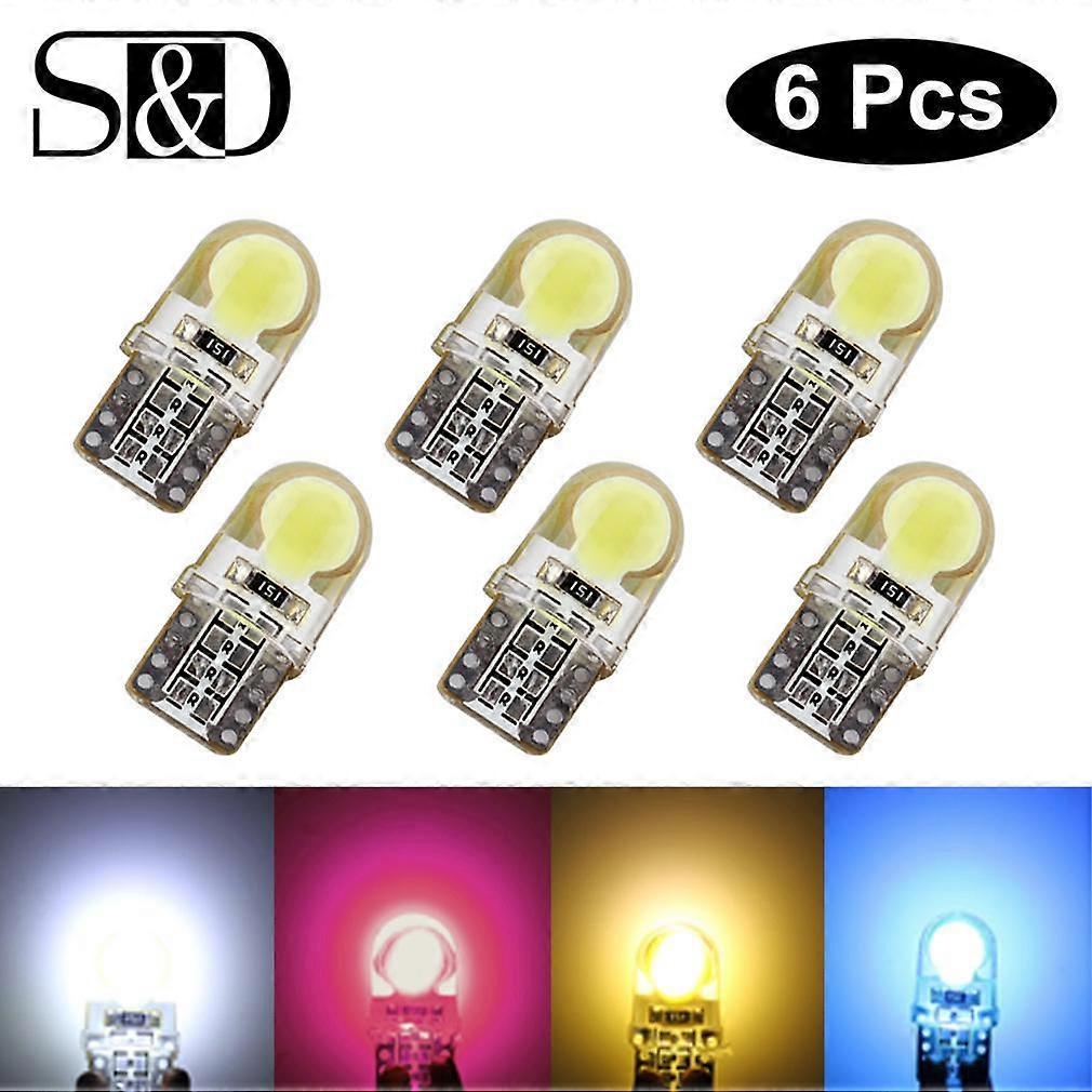 6Pcs Auto T10 LED W5W LED Bulbs White 194 168 LED Lamp 501 COB silicone shell Car LED Lights Super Bright Turn Side Lamp 12V