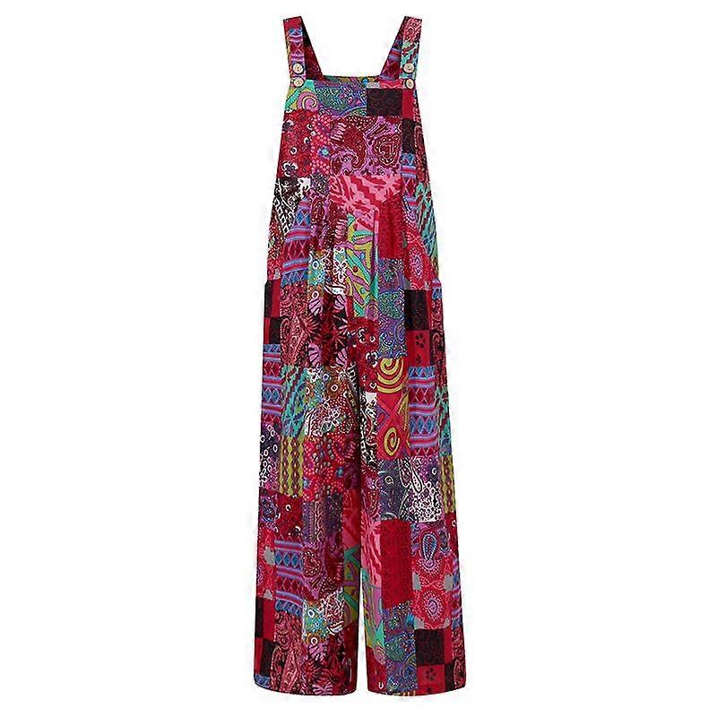 Summer Women's Strap Jumpsuits Vintage Floral Print Bib Overalls Sleeveelss Wide Leg Long Jumpsuit Dungarees Rompers Playsuit