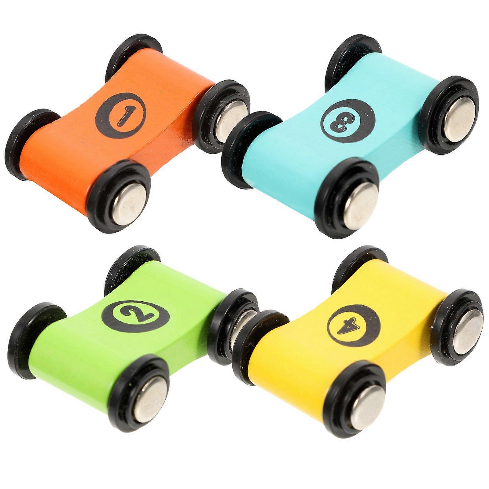 4 יחידות צעצוע קטן למכונית עץ צעצוע מסלול מרוץ עץ דגם מכונית מירוץ מסיבה צעצוע מרוצי מכוניות