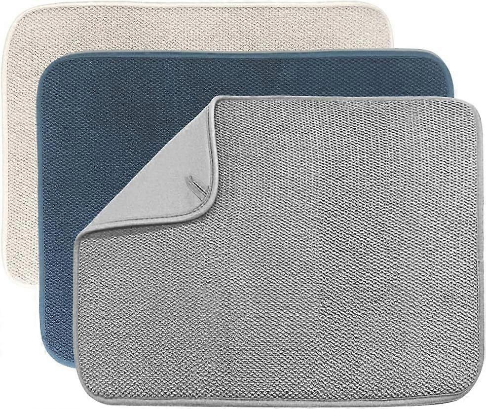 3 Confezione Tappetino per asciugare i piatti, Tappetini assorbenti per piatti in microfibra per bancone da cucina di grandi dimensioni 20 x 15 pollici, Tampone per asciugare i piatti (beige/grigio/blu)