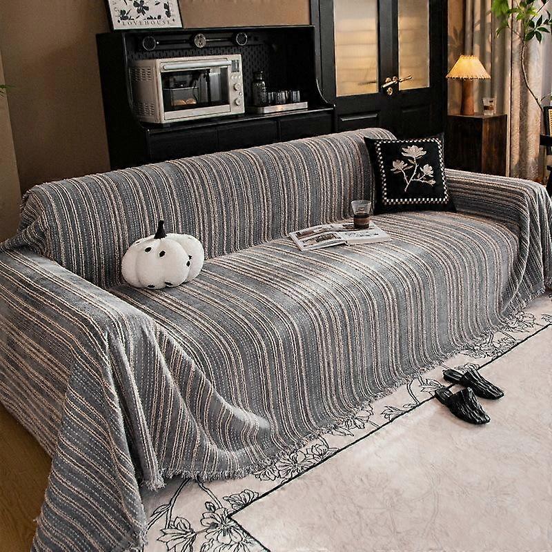 Stripe Sofa Towel Cover, Vintage Chenille Blanket, Anti Scratch, Couch Recliner Furniture Protector, One Piece, Universal