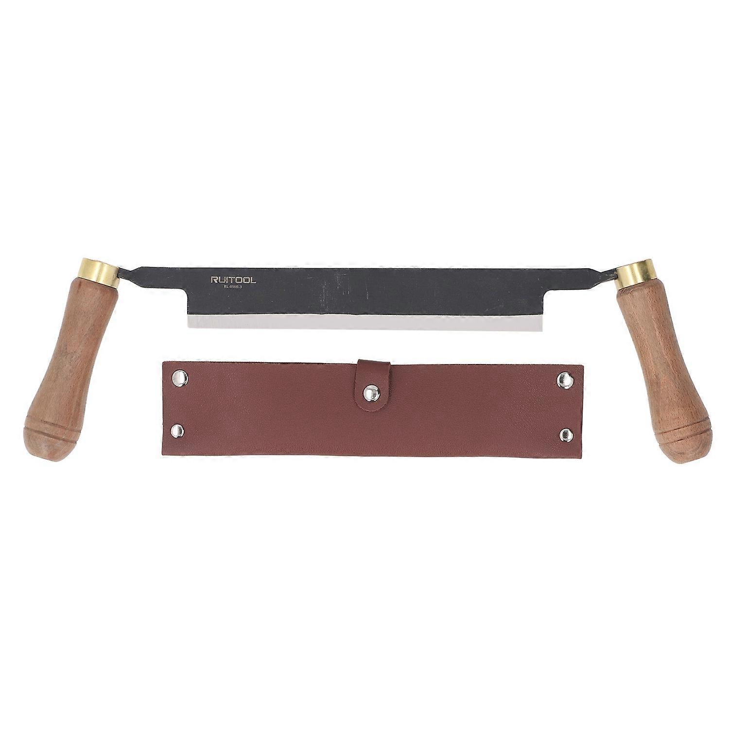 8 Inch Straight Drawknife Tree Bark Scraper with Sheath Dual Handle Debarking Tool for Woodworking P