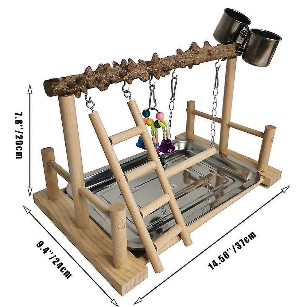 Wood Bird Playground Parrot Playstand with Feeder Cups Ladder Versatile Exercise Swing Toys for Para
