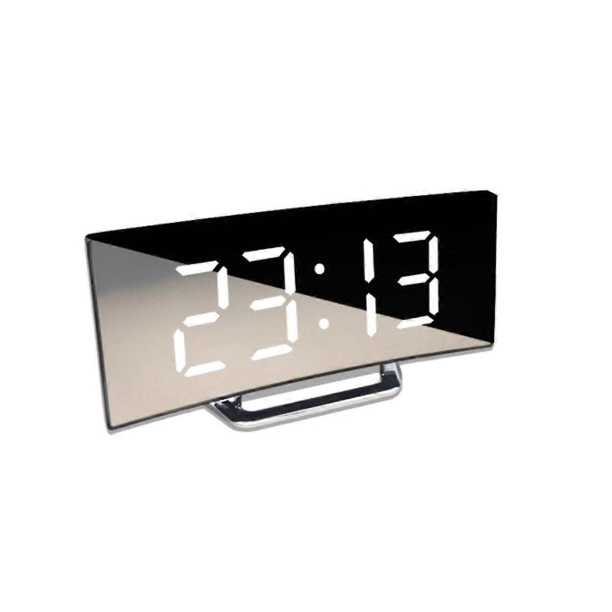 Timepiece For Modern Lifestyles, LED Digital Alarm Clocks With Stylish Curve Shape And Mirror Surface Effect, For Night Mode And Battery Backup
