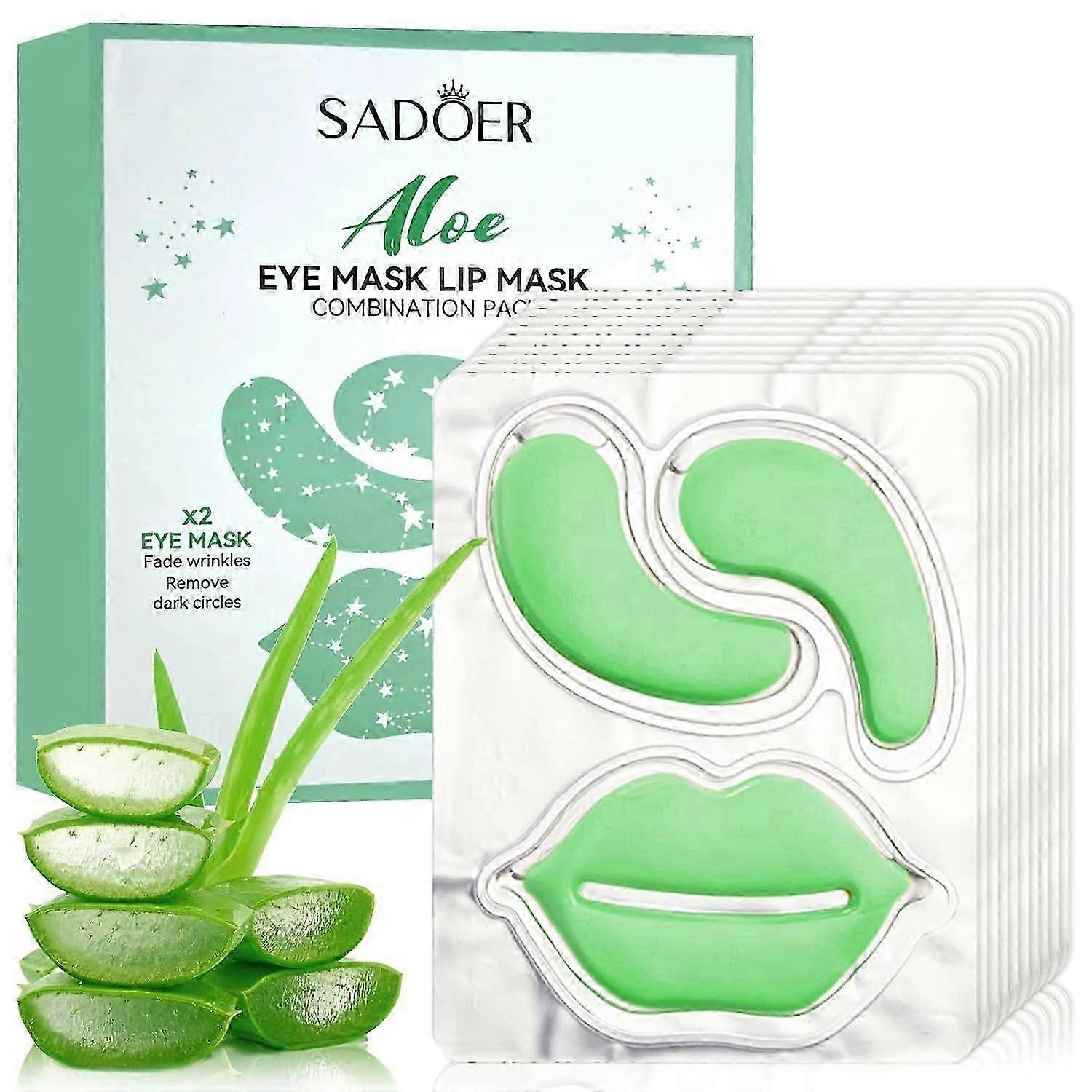 Aloe Vera Eye Pads and Lip Mask, with Hyaluronic & Aloe Vera Extract, Aloe Vera Eye Pads against Dark Circles, Wrinkles, Eye Bags, Anti Ageing, Swelli