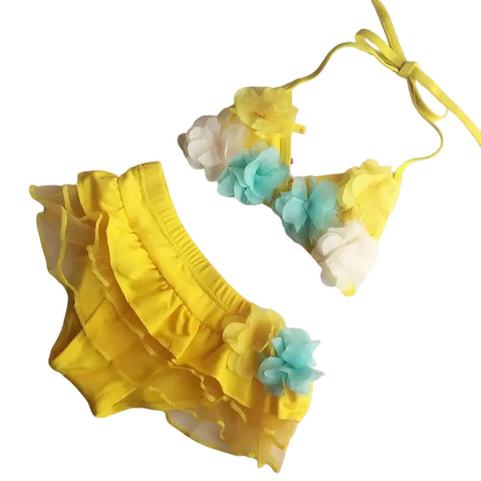 élégant bébé filles maillot de bain ajustement élastique et jupe conception maillots de bain pour les enfants de 3 à 10 ans diverses activités aquatiques jaune s