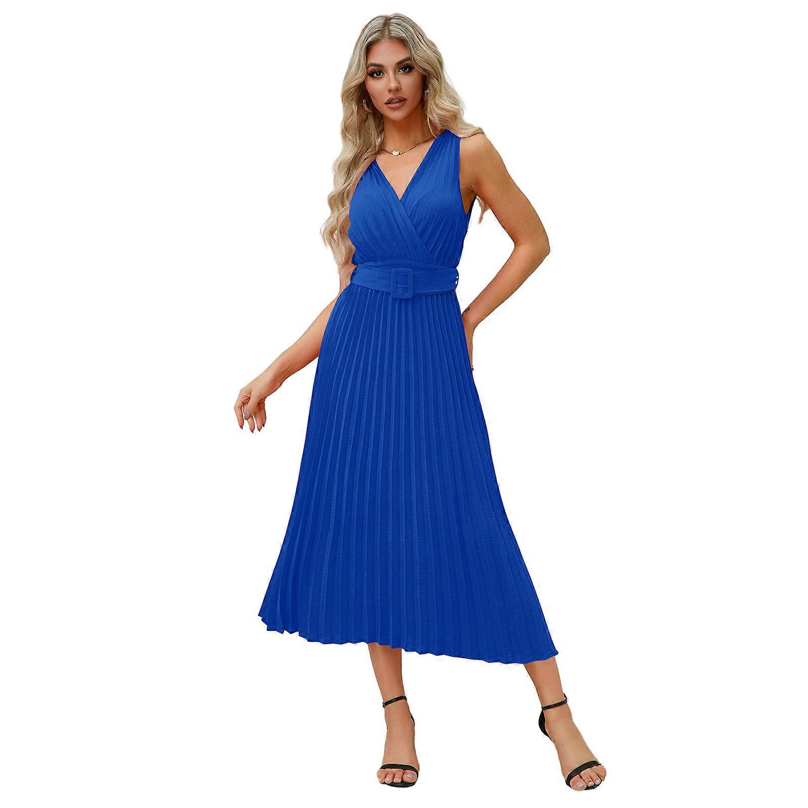 Women Summer Wrap V Neck A Line Dresses Casual Sleeveless Maxi Dress Sundress with Belted Flowy Pleated Long Dress Blue S | Fruugo UK Women Summer Wrap V Neck A Line Dresses Casual Sleeveless Maxi Dress Sundress with Belted Flowy Pleated Long Dress Blue S | Fruugo UK