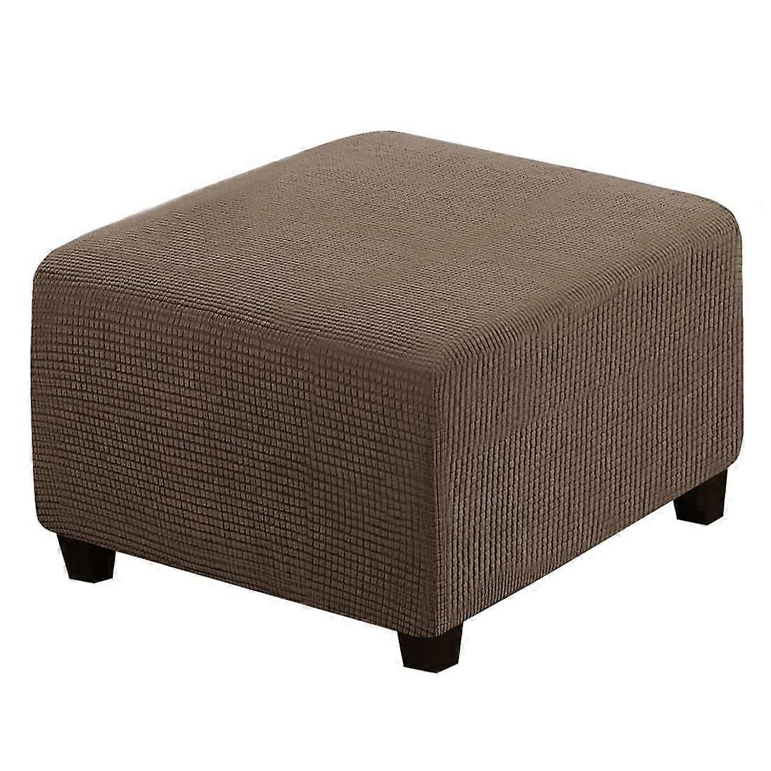 Square Ottoman Slipcover Elastic Bottom Storage Stool Taupe Polyester Blend Folding Furniture Protector Machine Washable Jacquard Fabric