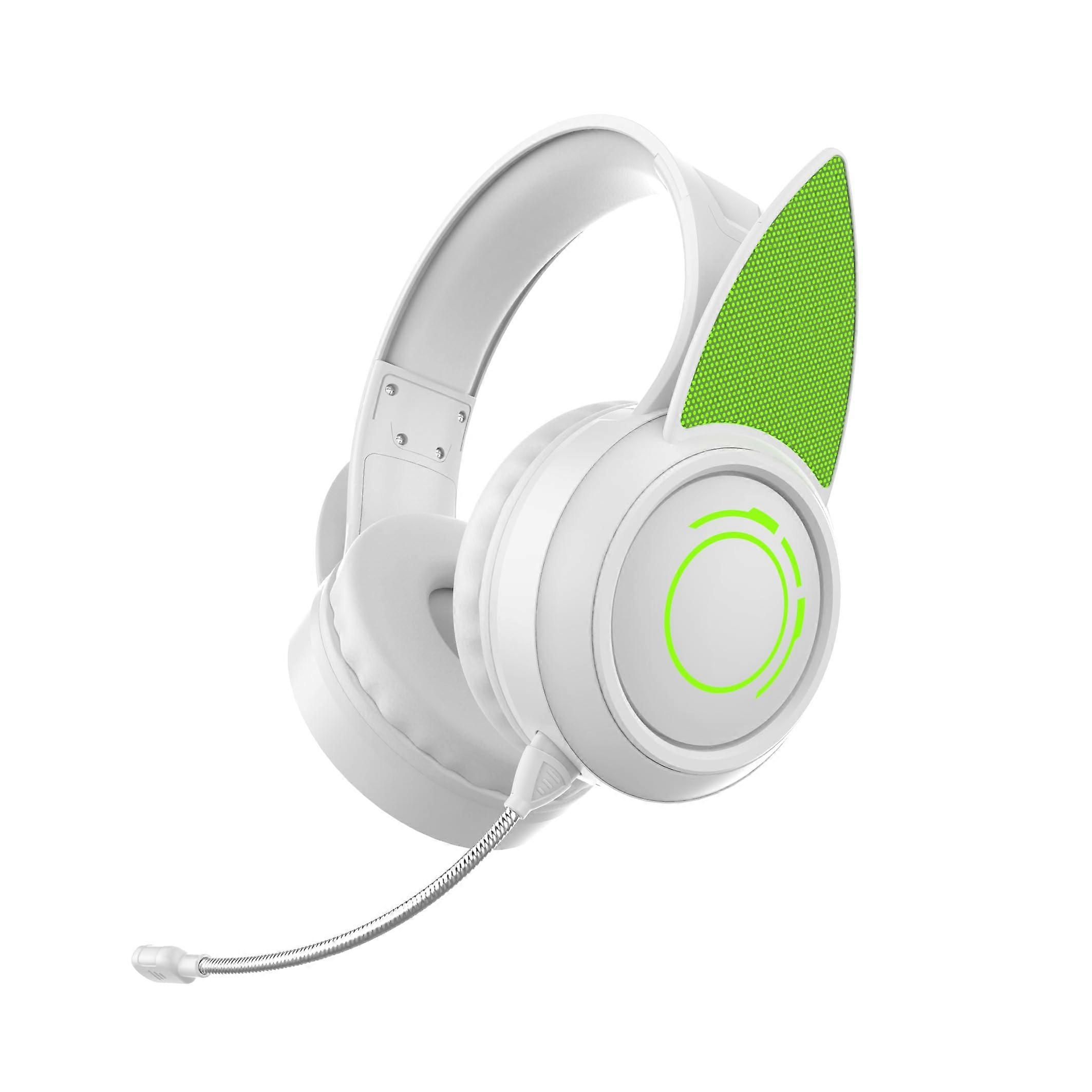 Bluetooth Headphones Wireless V5.3 Over Ear HiFi Elvish Ears with LED Light for Smartphone and Laptop (White)