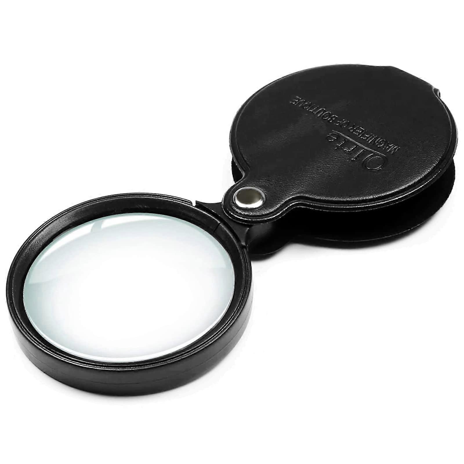 10X Small Pocket Magnifier Lens, Mini Folding Magnifying Glass for Reading, Exploration, Gift for Seniors, 2 3/8'' Lens Size with Leather Case