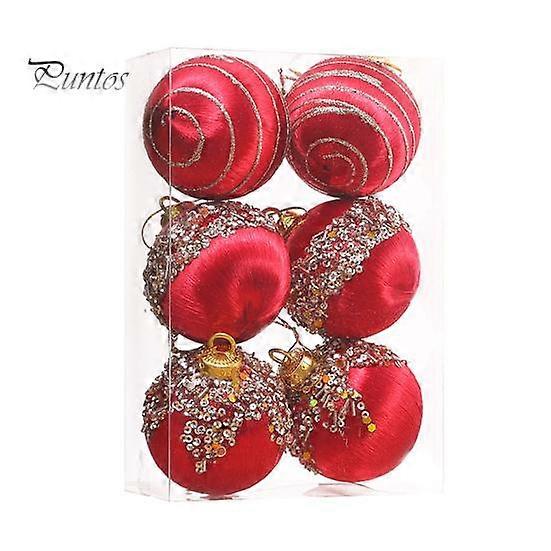 6 Pcs Christmas Ornaments Balls Shatterproof Flocked Ball with Small Beads Indoor Hanging Decorations for Xmas Tree Glitter Party