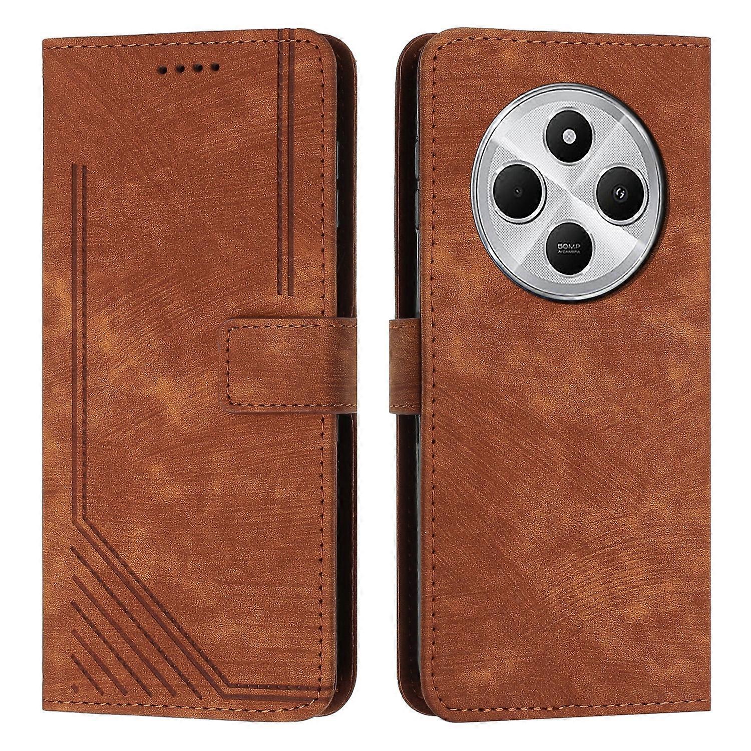 Skin Feel Stripe Pattern Leather Phone Case For Redmi 14C 4G