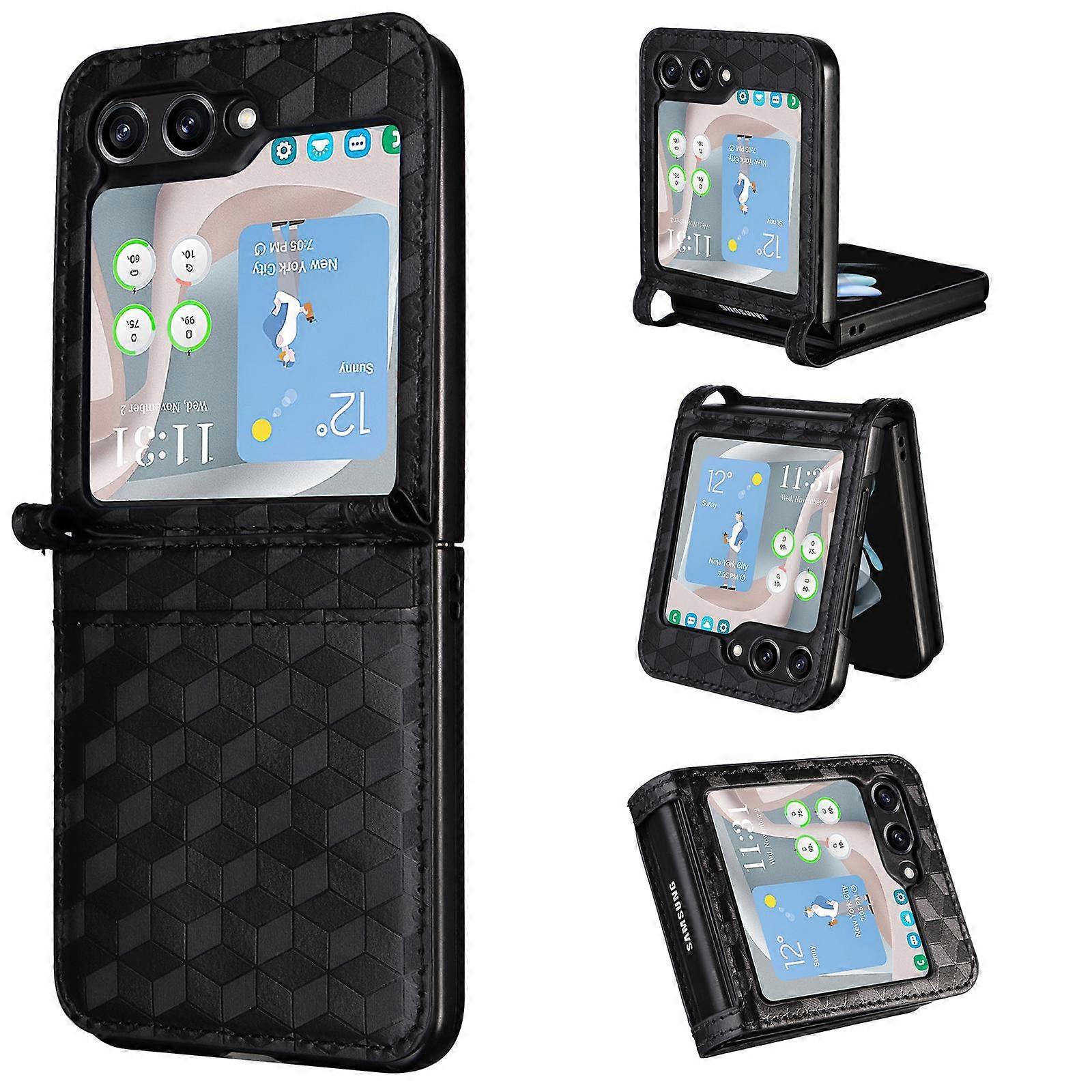 Siamese Cubic Grid Texture Card Slot Leather Phone Case