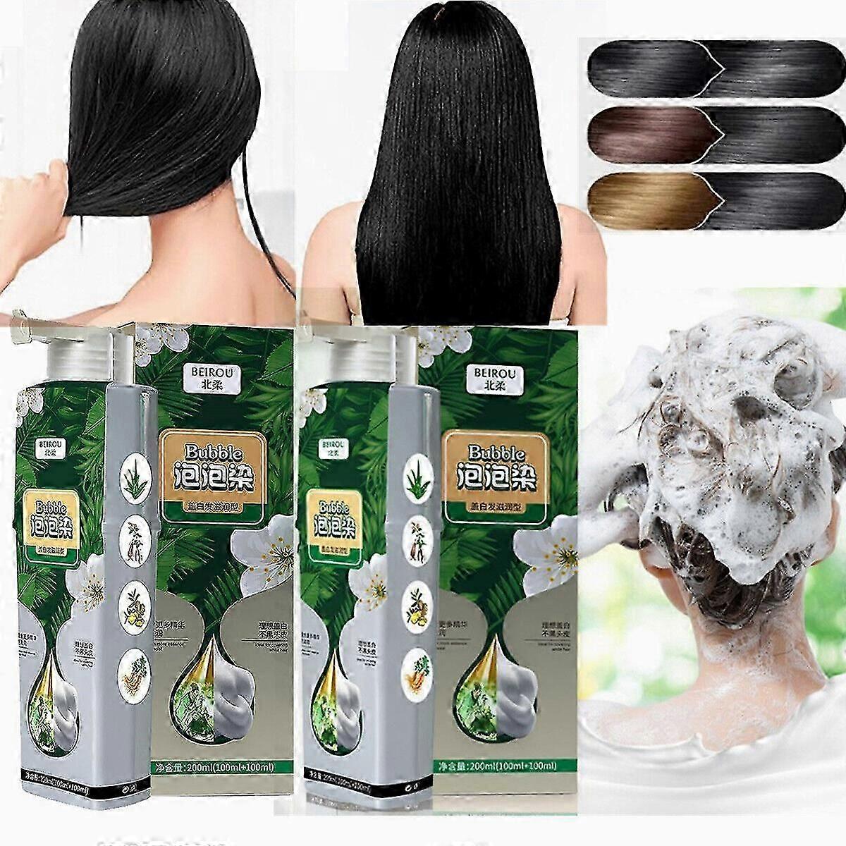 Reiner Pflanzenextrakt für graue Haarfarbe Blasenfärbemittel, Pflanzenblasen-Haarfärbeshampoo, 100% neu