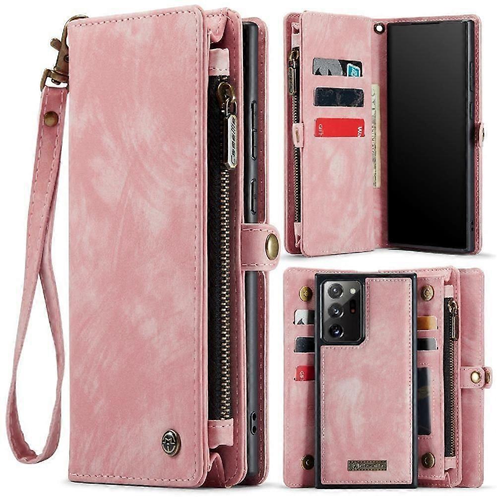 Case For Samsung Galaxy Note20 Ultra Strong Magnetic Wallet Cover Trifold With TPU PC Handmade Leather Zipper Detachable Card Holder