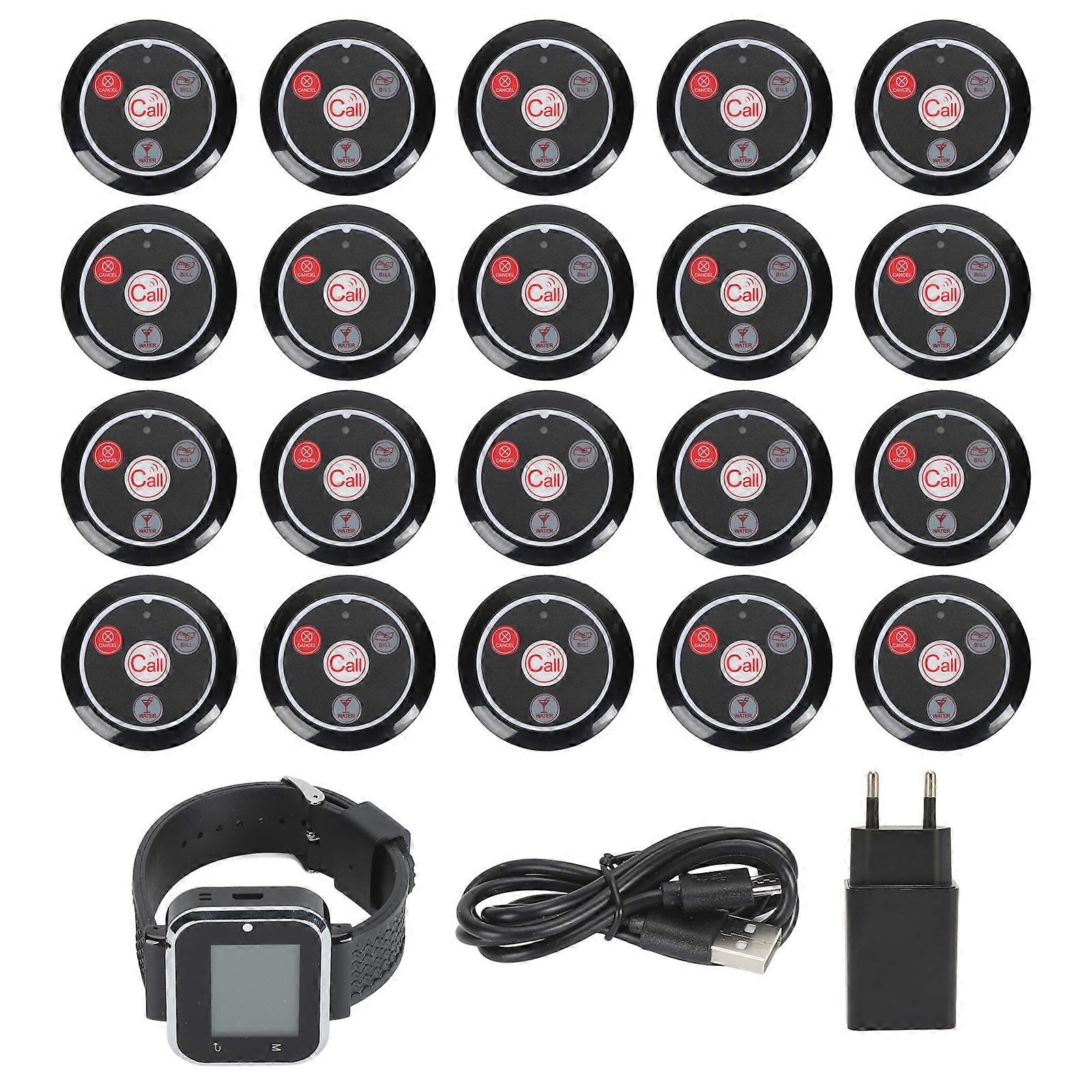 Calling System Rechargeable Battery 3 Modes LCD Display Wireless Watch Receiver and IPX4 Waterproof 20 Pagers