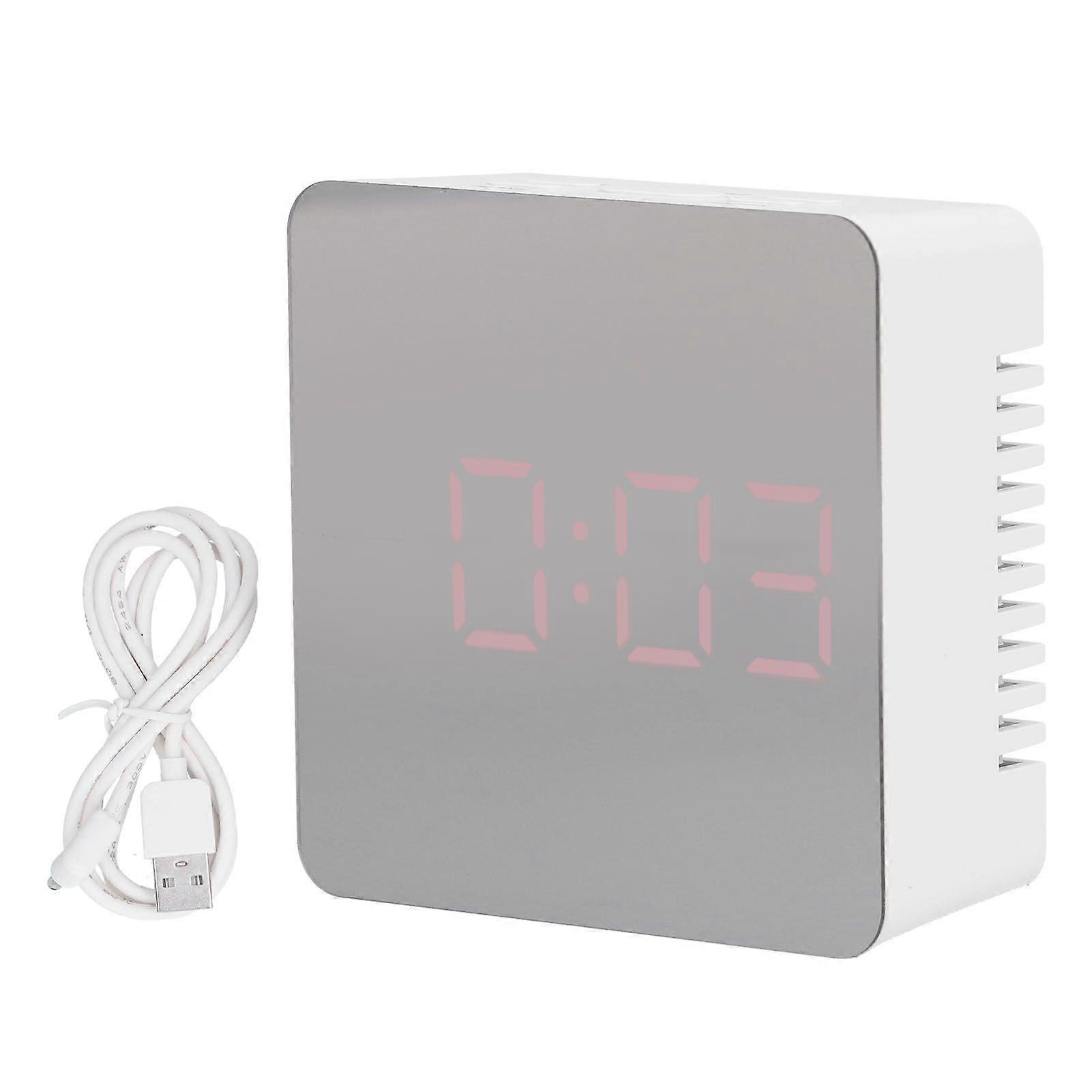 SQCLV LED Mirror Clock Square Automatic Battery Powered Temperature Smart Clock for Bedroom Living Room Office(TS-S70-R )