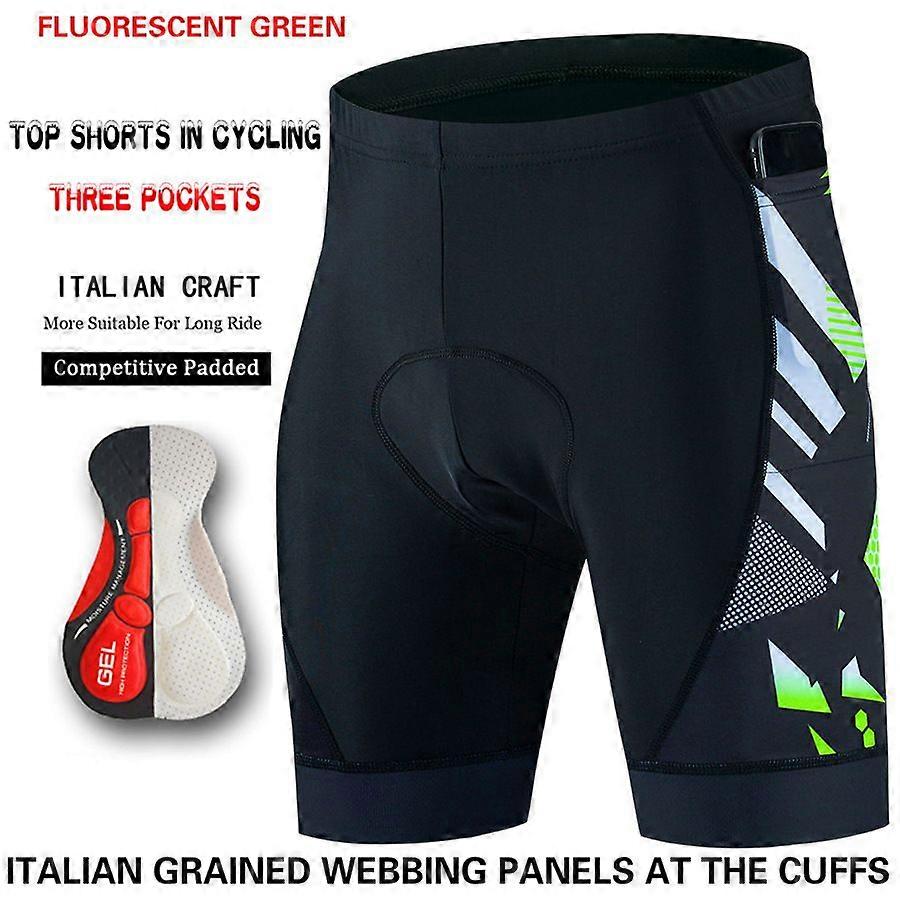 Stretch Breathable Professional Cycling Shorts with Three Pockets for Men, Silicone Shock-absorbing Cushion, Breathable, Sweat-absorbing, Comfortable 