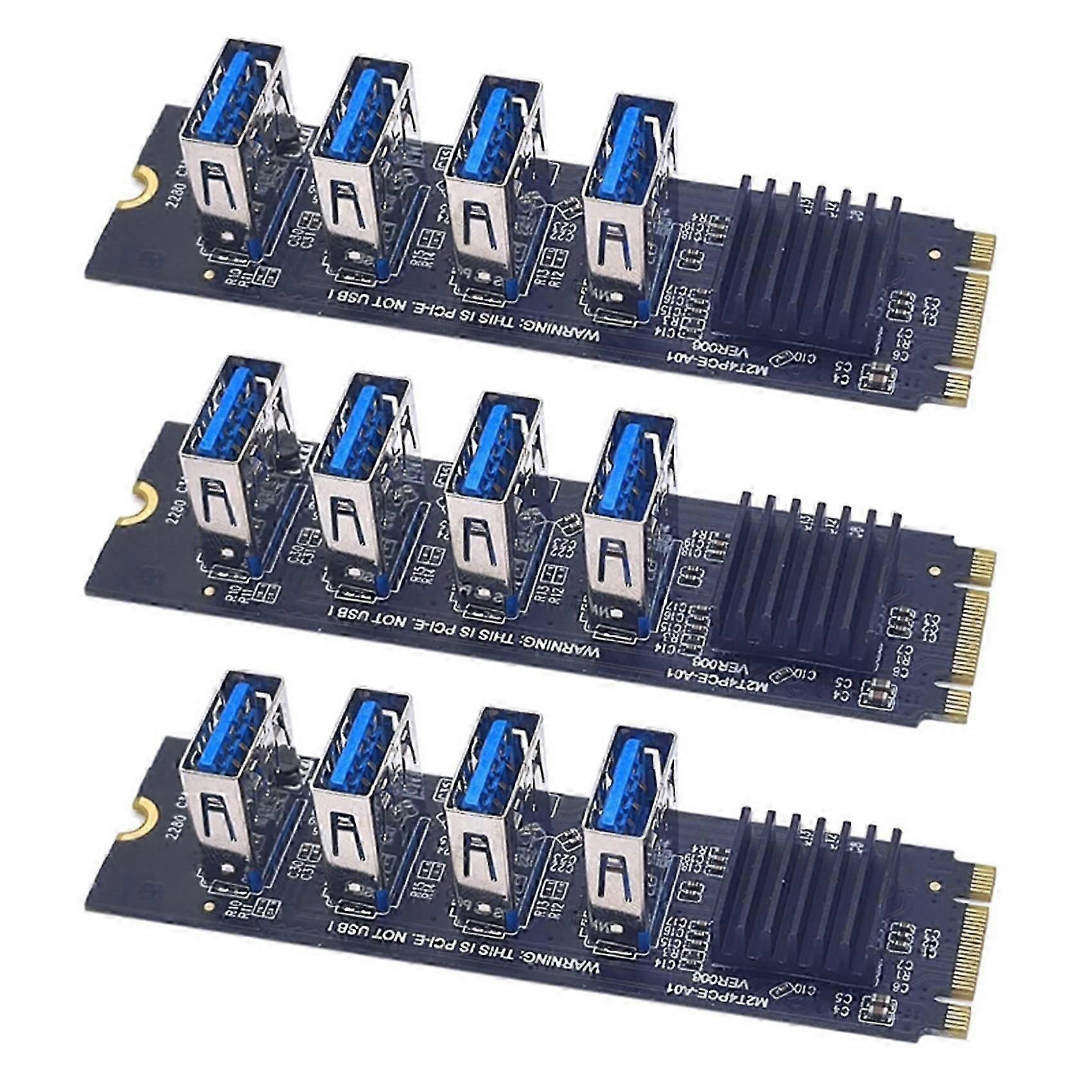 3PCS M.2 NVME KEY-M to 4-Port PCI-E Adapter Card Slot 1 TO 4 USB3.0 Graphics Card Expansion Card M.