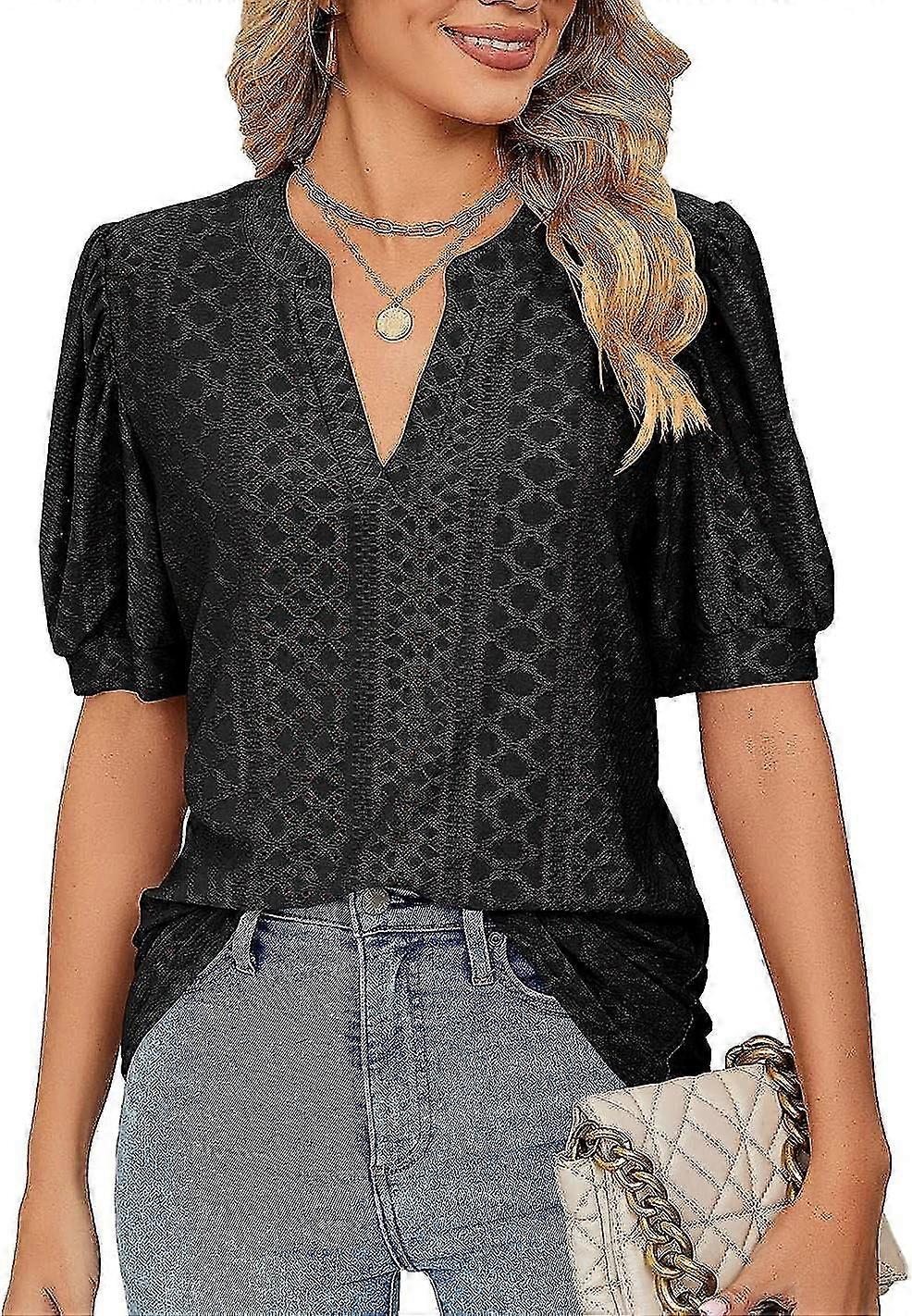 قمم الصيف النسائية ، V الرقبة الكشكش الأكمام البلوزات ، قصيرة الأكمام عارضة قمم تي شيرت