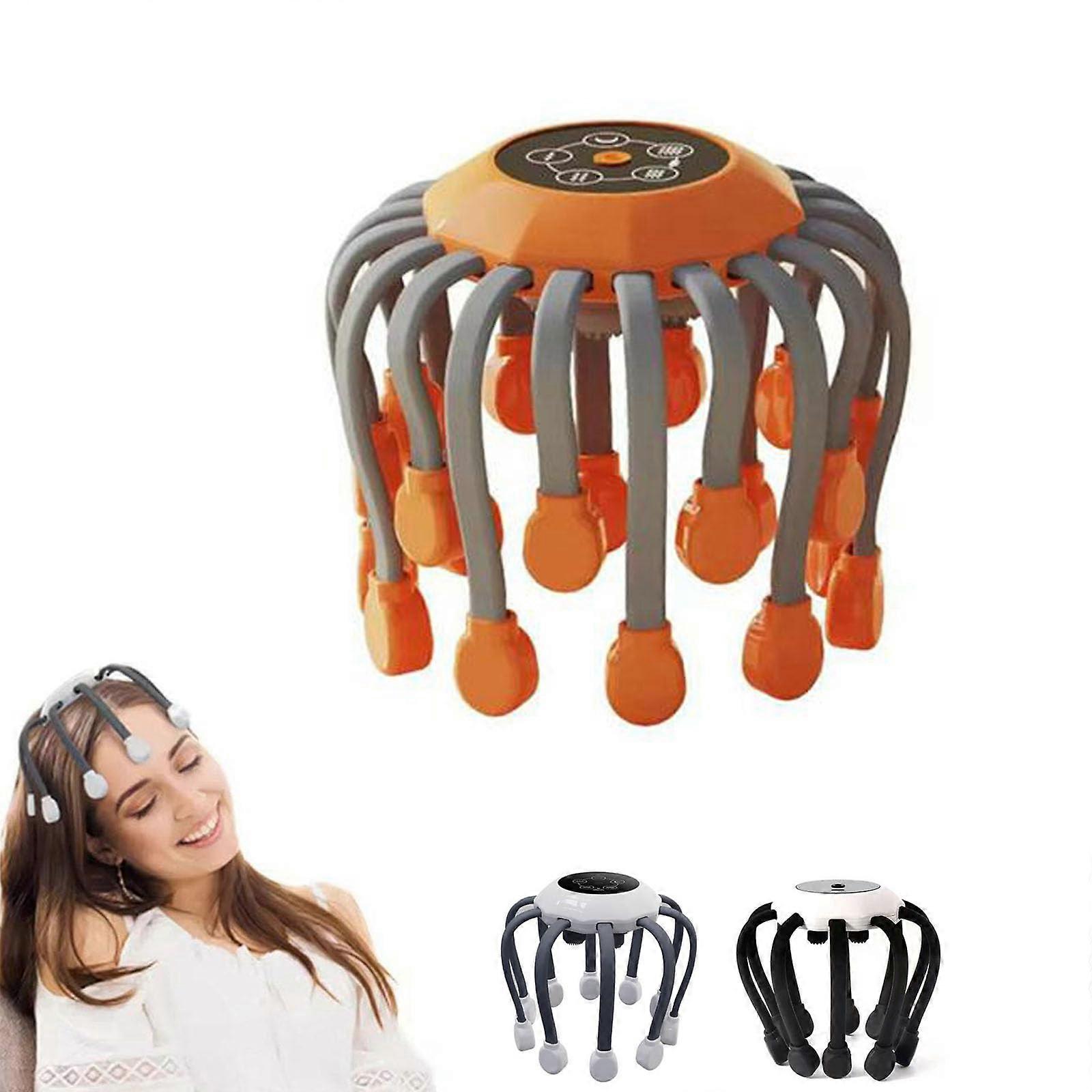 Head Massager Electric Scalp Massager Octopus Head Massager With 10 Vibrating Points, 5 Modes, Smart Timing, Orange