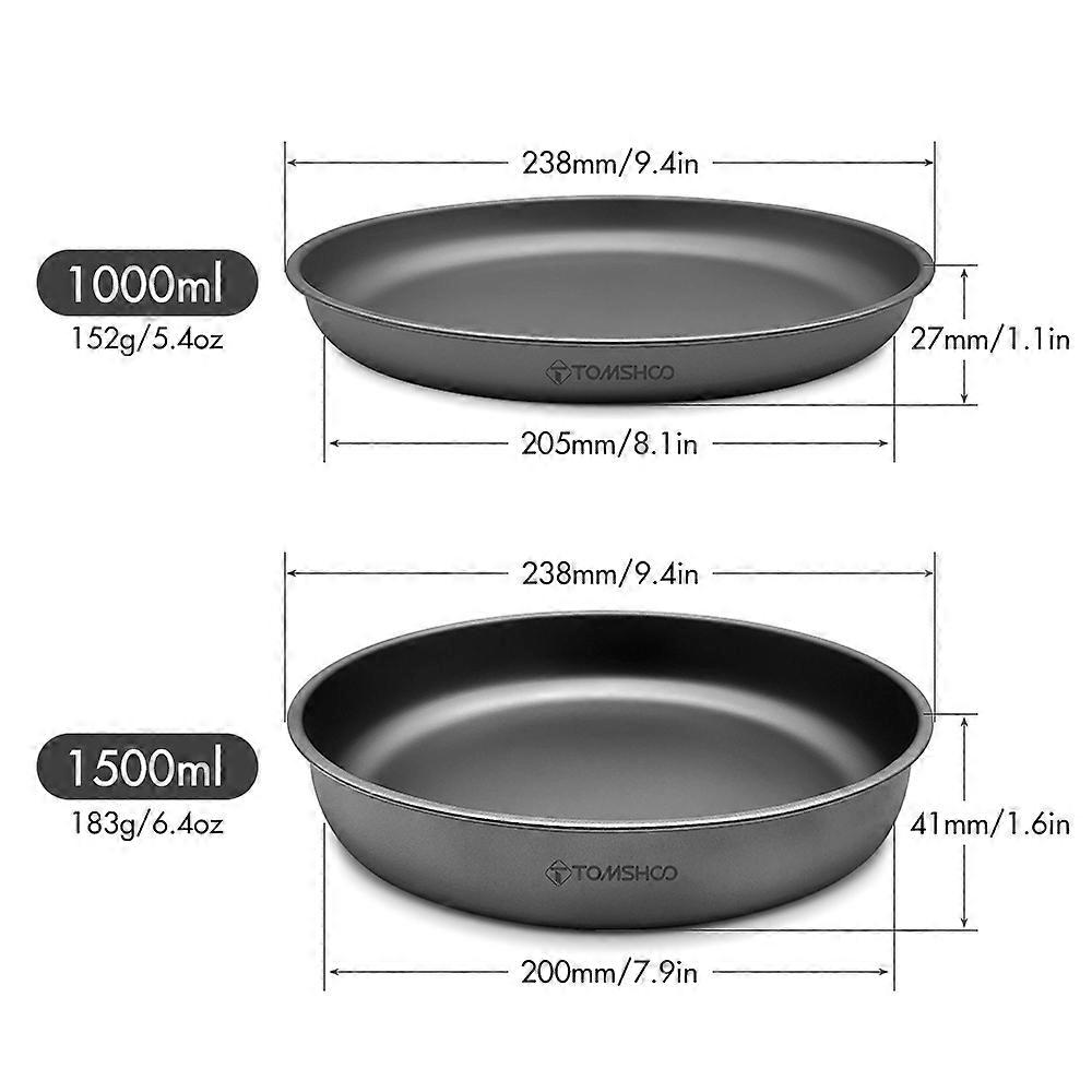 TOMSHOO 1000ML/1500ML Lightweight Titanium Frying Pan Dinner Fruit Plate Pan Food Container for Outdoor Camping Hiking Backpacking Picnic BBQ