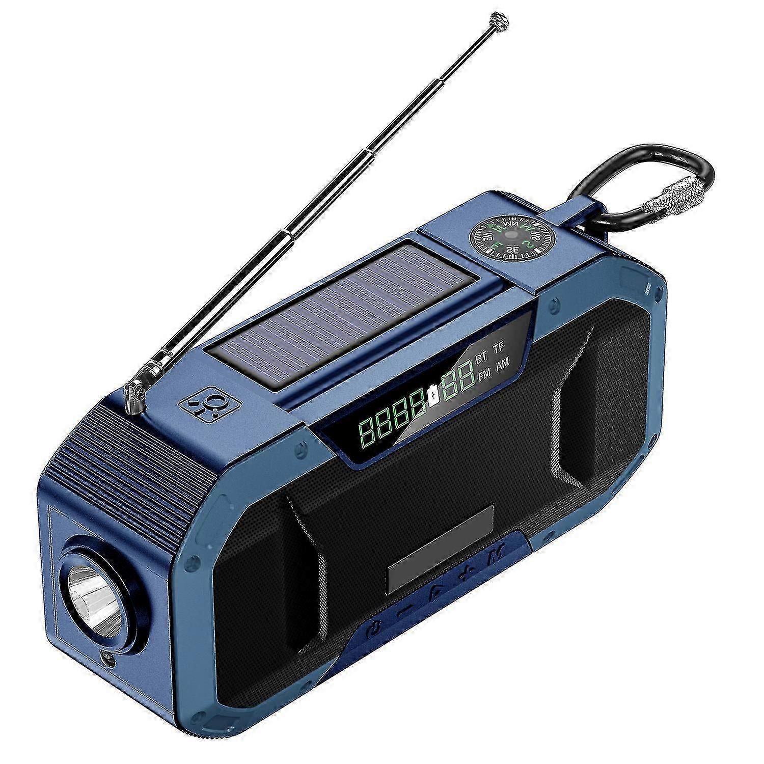 (Blue) Emergency Radio Am/fm Hand-crank Radio W/ Bright Flashlight Sos Alarm 5000mah Power Bank New