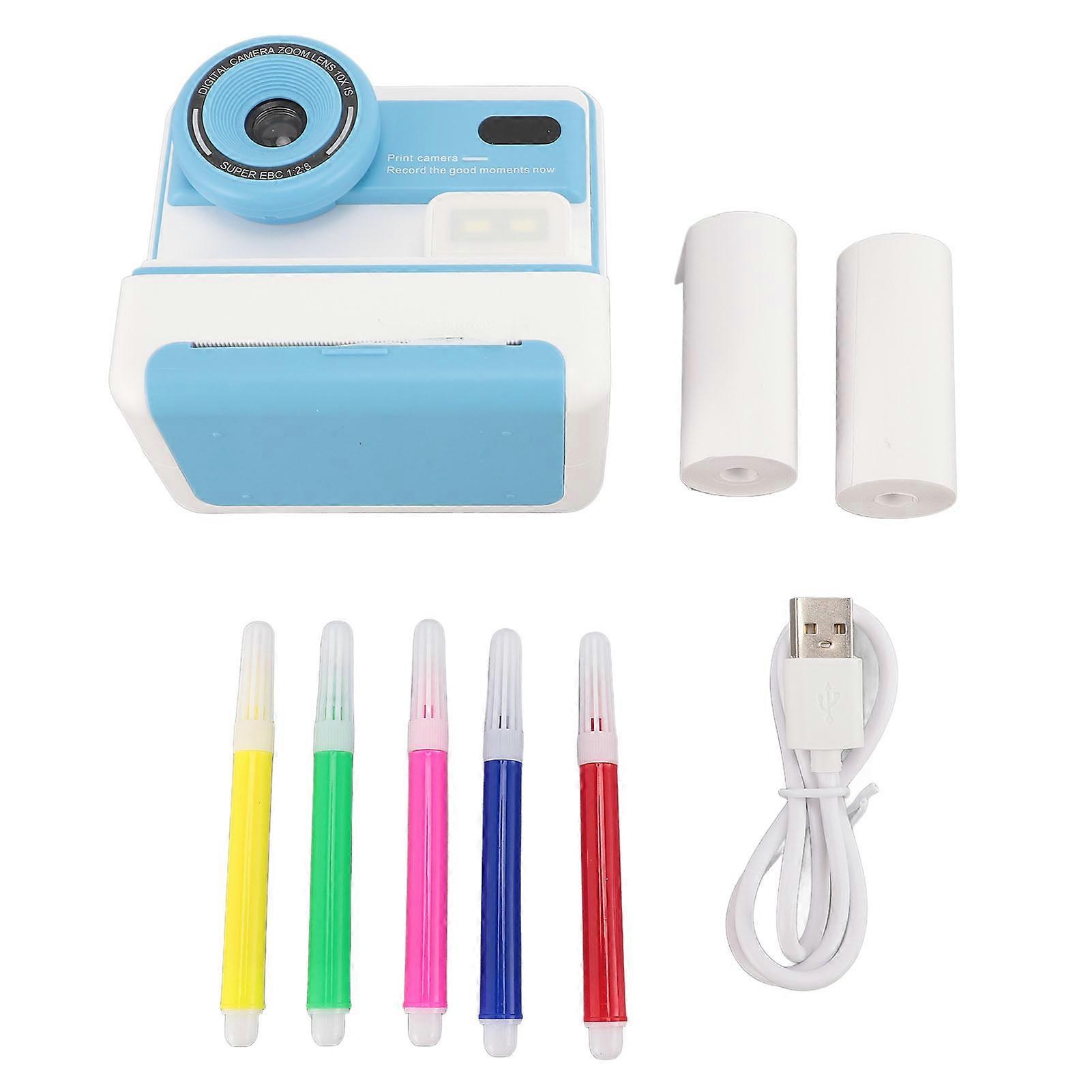 1080P HD Print Camera 48MP Dual Lens with 2.4 Inch IPS Screen 16X Digital Zoom Flash Timing Function Blue Compact Photo Video Camera