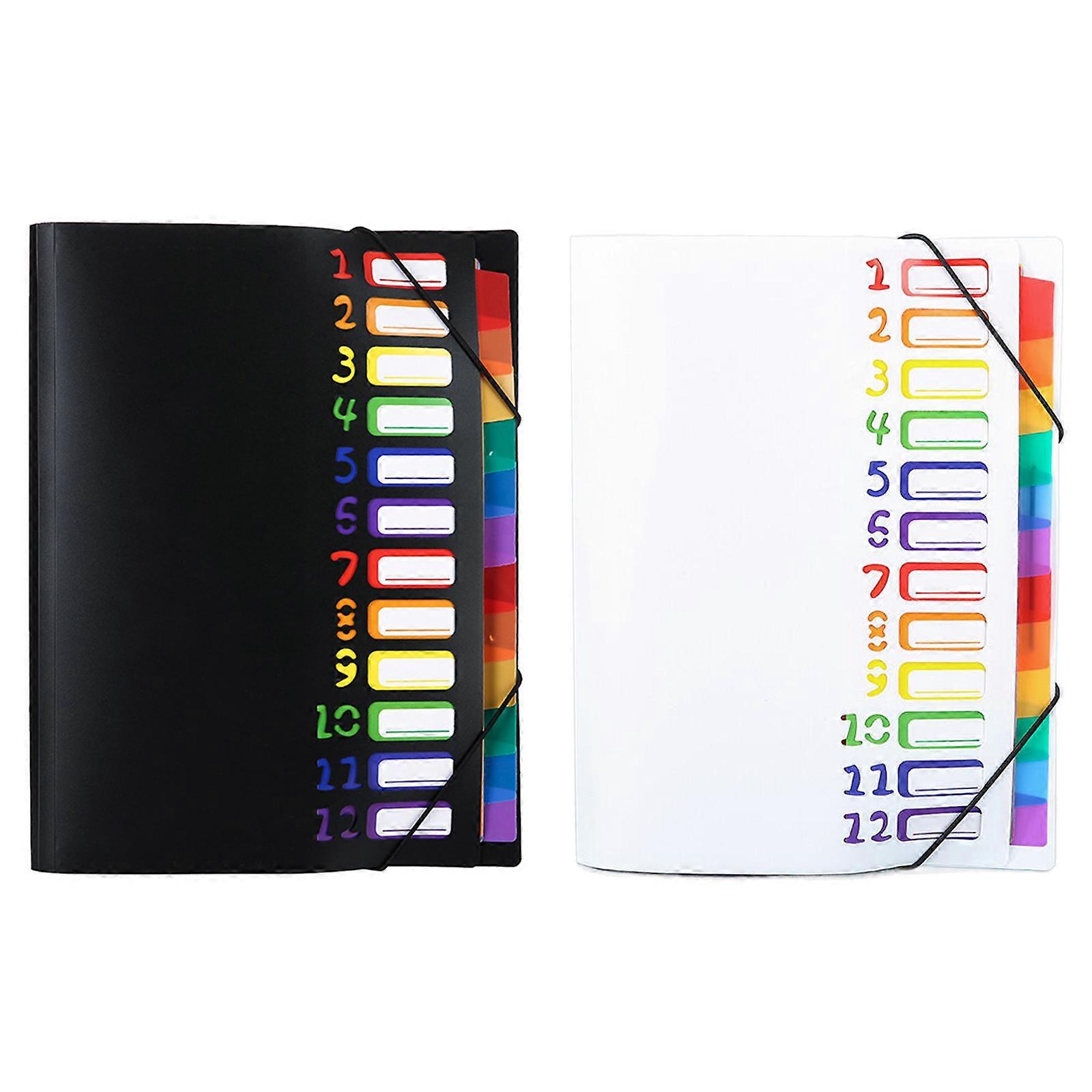 2pcs/set A4 Expanding File Folder 12-pocket Organ Shape Documents Organiser Case for School Office Supplies