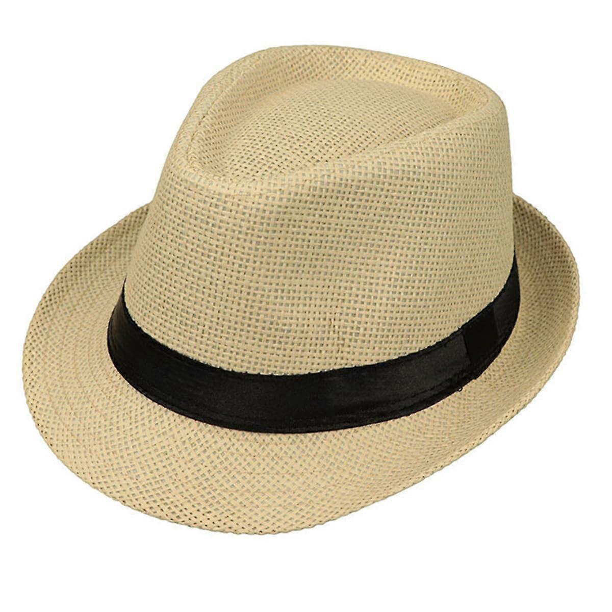 Straw Fedora Hat Wide Brim Summer Beach Sun Cap Panama Hat for Men Women Ref: 6754