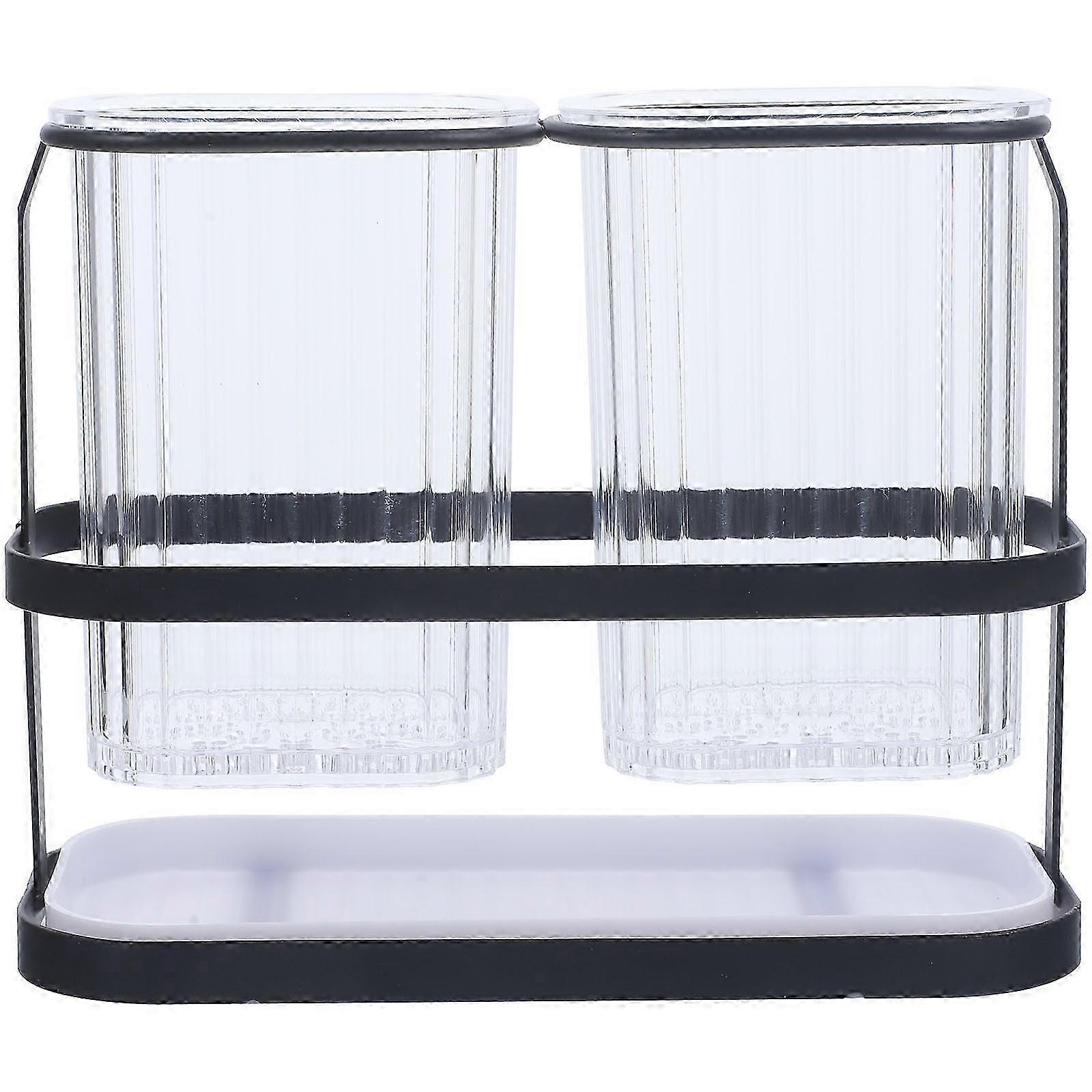 Wall Mount Multi-Function Chopstick & Cutlery Holder - Black 19.7x15.5x8.9cm