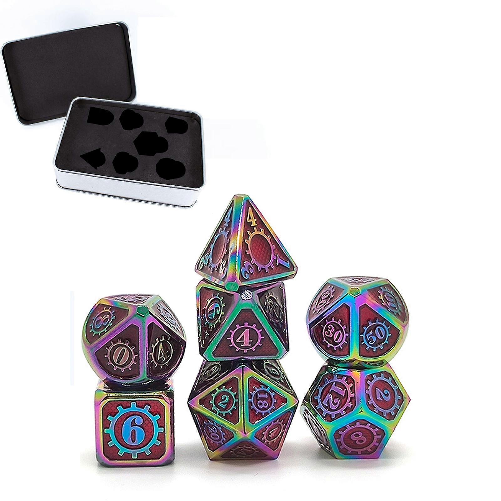 7Pcs Various Shapes Different Number of Faces Educational Toys Digital Number Metal Dice with Box For Party Family Games 炫彩红