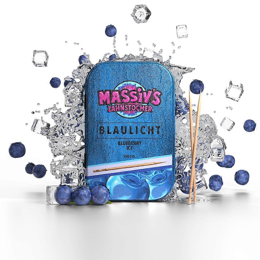 Massiv's 牙签 - 有味道的牙签 - 蓝光蓝莓冰 - 100 种口味的牙签 - 清新的口气 - 时尚的金属罐头 - ve