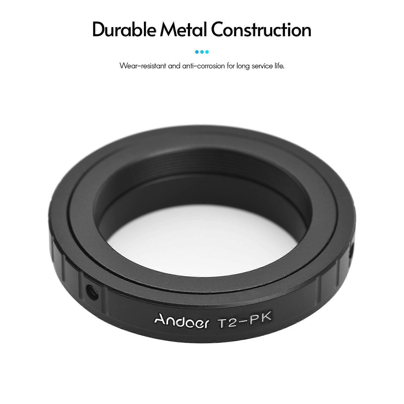 Andoer T2-PK Metal Lens Adapter for T/T2 to Pentax K-Mount Cameras, Durable & Easy Use