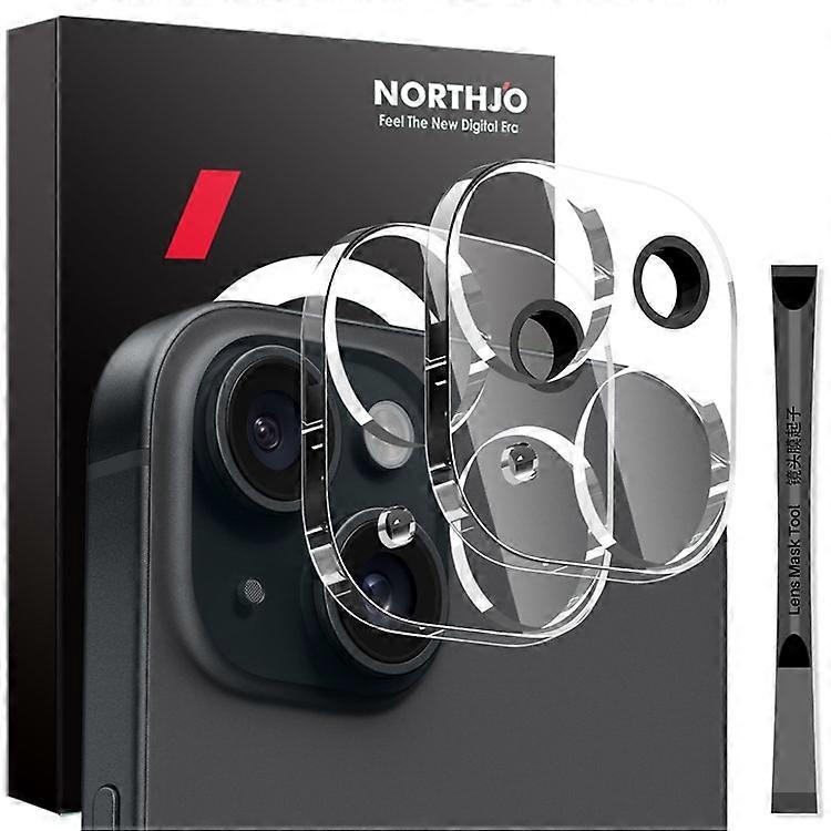 NORTHJO 2Pcs Compatible For iPhone 15 / 15 Plus Tempered Glass Camera Lens Protector Clear 3D Full Coverage Integrated