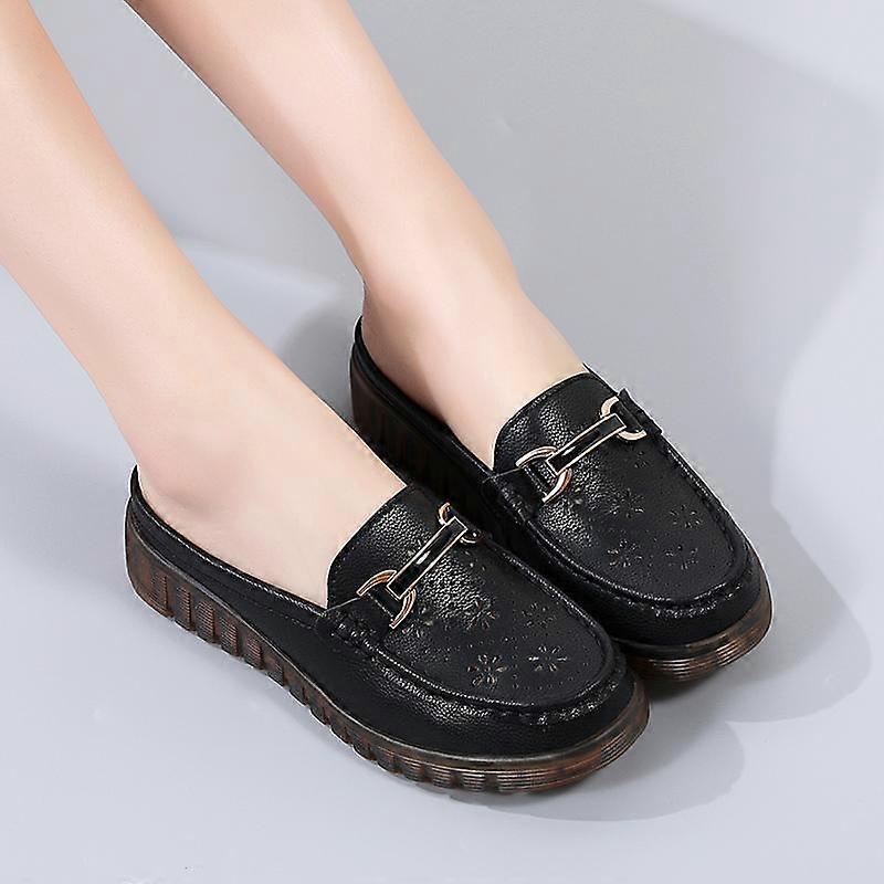 Women Slide Slippers Soft Mules Loafers Slip on Casual Elegant Summer Breathable Leather Black Moccasin Shoes