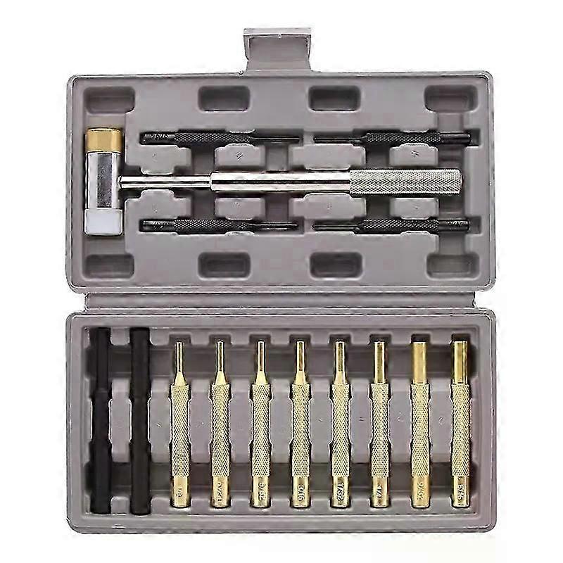 Professional Roll Pin Punch Set & Hammer Replacement With Brass Steel Plastic Punches And Interchangeable Hammer Head