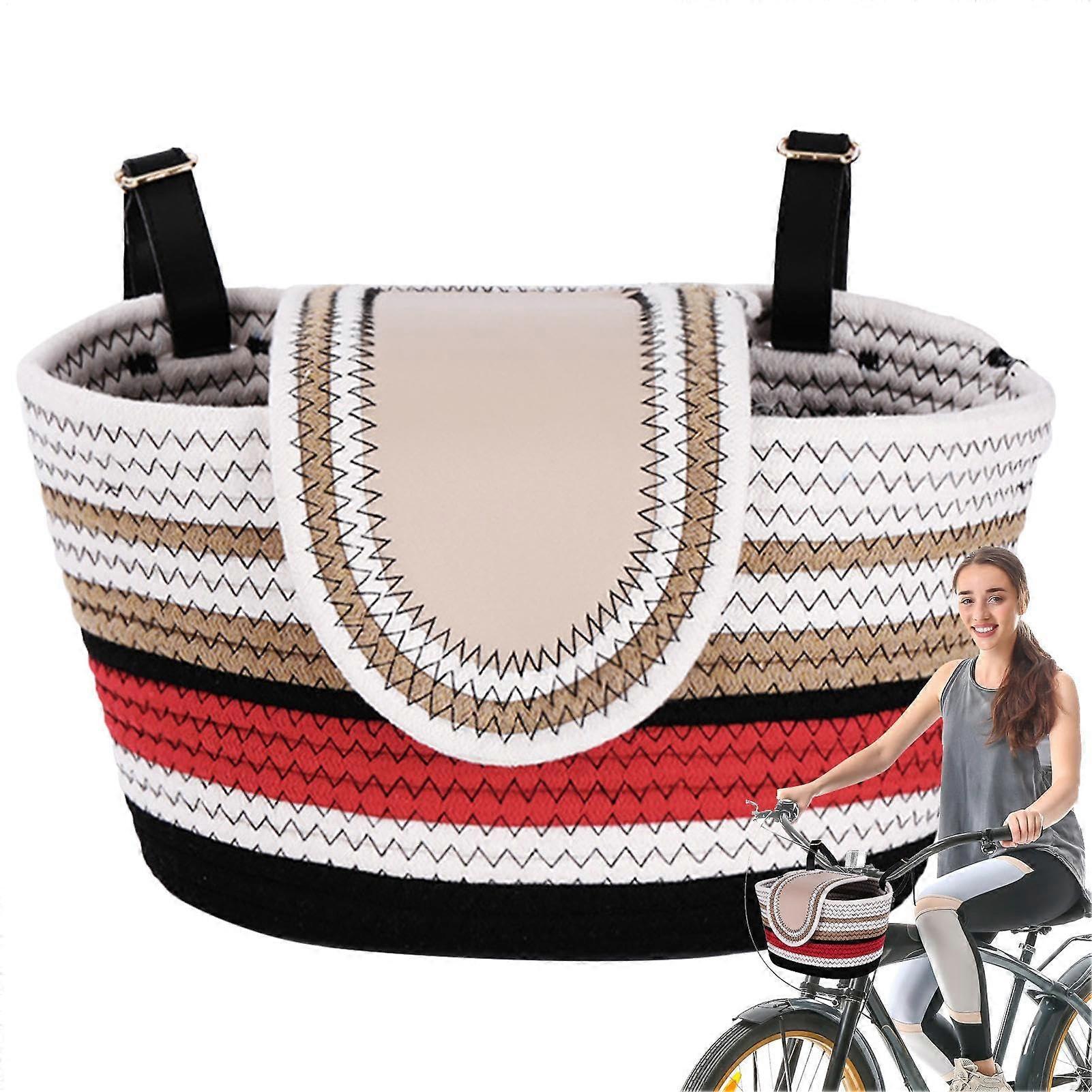 Woven Bicycle Basket Handlebar Front Mount Adjustable Strap Retro Style Keeps Essentials Handy Fits Standard Handlebars