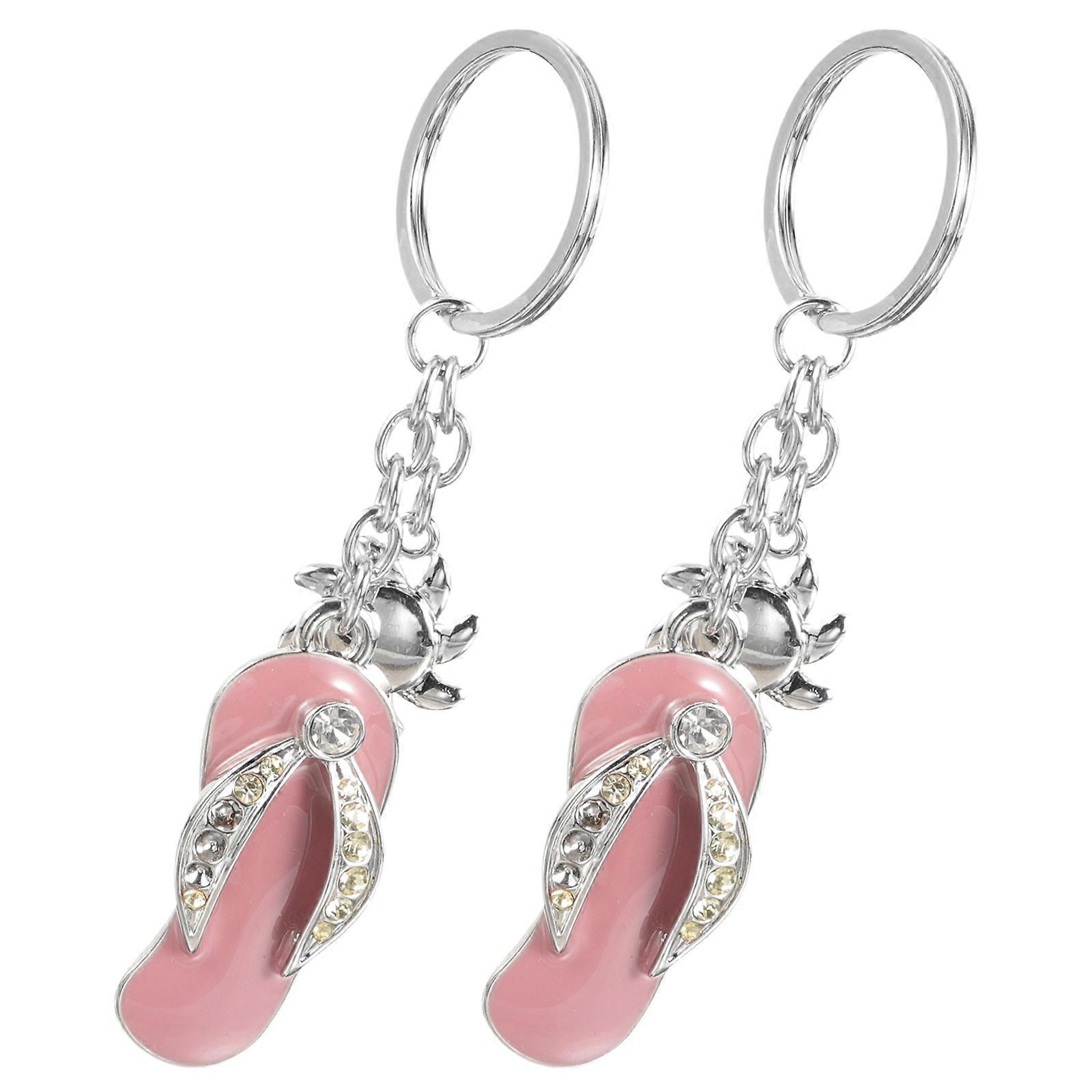 Key Chain Cute Rhinestone Slipper Hanging Keychains Decoration Hawaii Style Assorted Color 11x3cm 2Pack