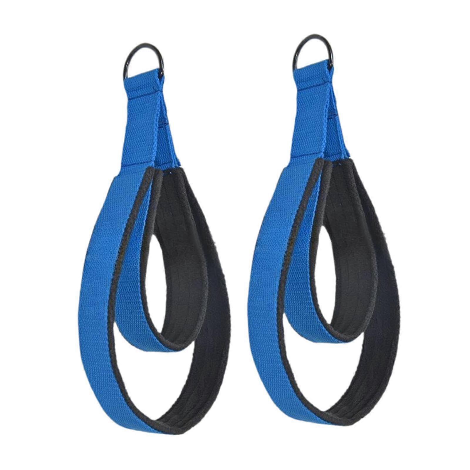 2 x Pilates Double Loop Strap D Rings Straps Handle Women Exercise Band Yoga Strap Deep blue
