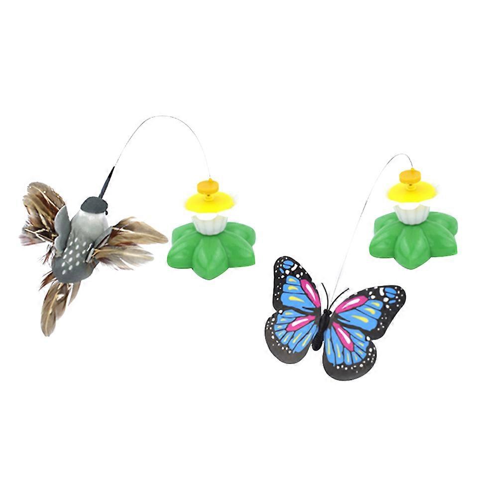 Spinning Hummingbird Interactive Cat Toy Plastic Iron Wire Plush Material Indoor Playtime 2Pcs