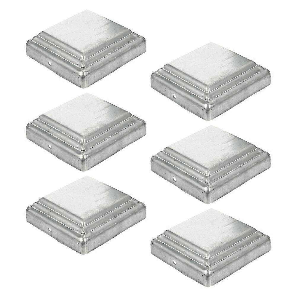 Fence Post Caps Steel Protective Cap for Garden and Deck Posts Silver 10.00X10.00X2.00CM Provide Safety 6Pcs