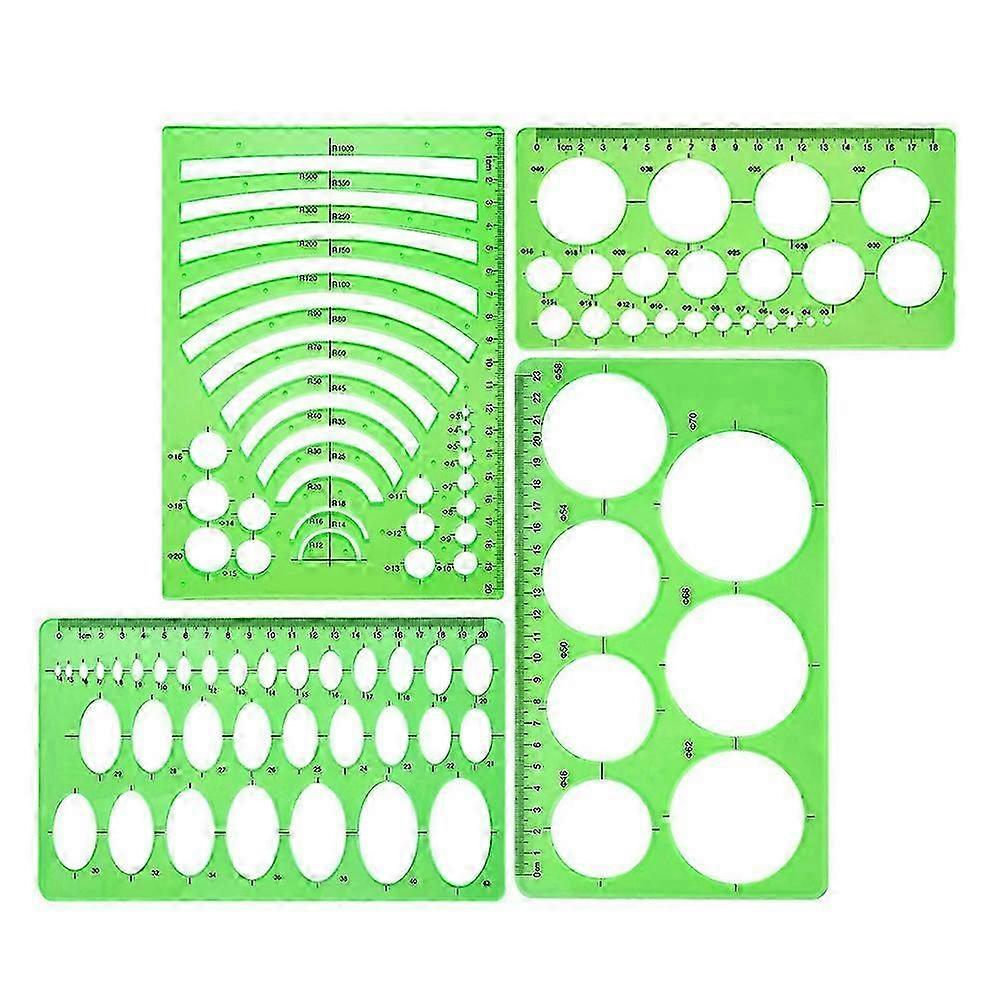 4 Pieces Template Plastic Rulers Circle Oval Circle Radius Drawing Templates for Office and School