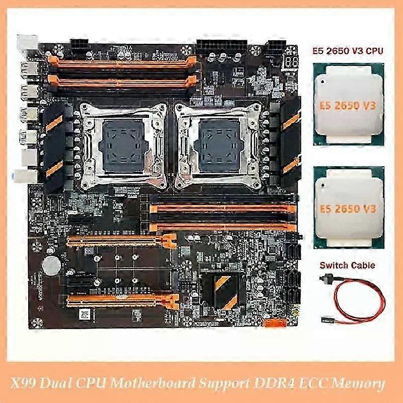 X99 לוח אם עם מעבד כפול LGA2011 תמיכה בלוח אם זיכרון DDR4 ECC לוח אם למחשב +2XE5 2650 V3 מעבד + כבל מתג