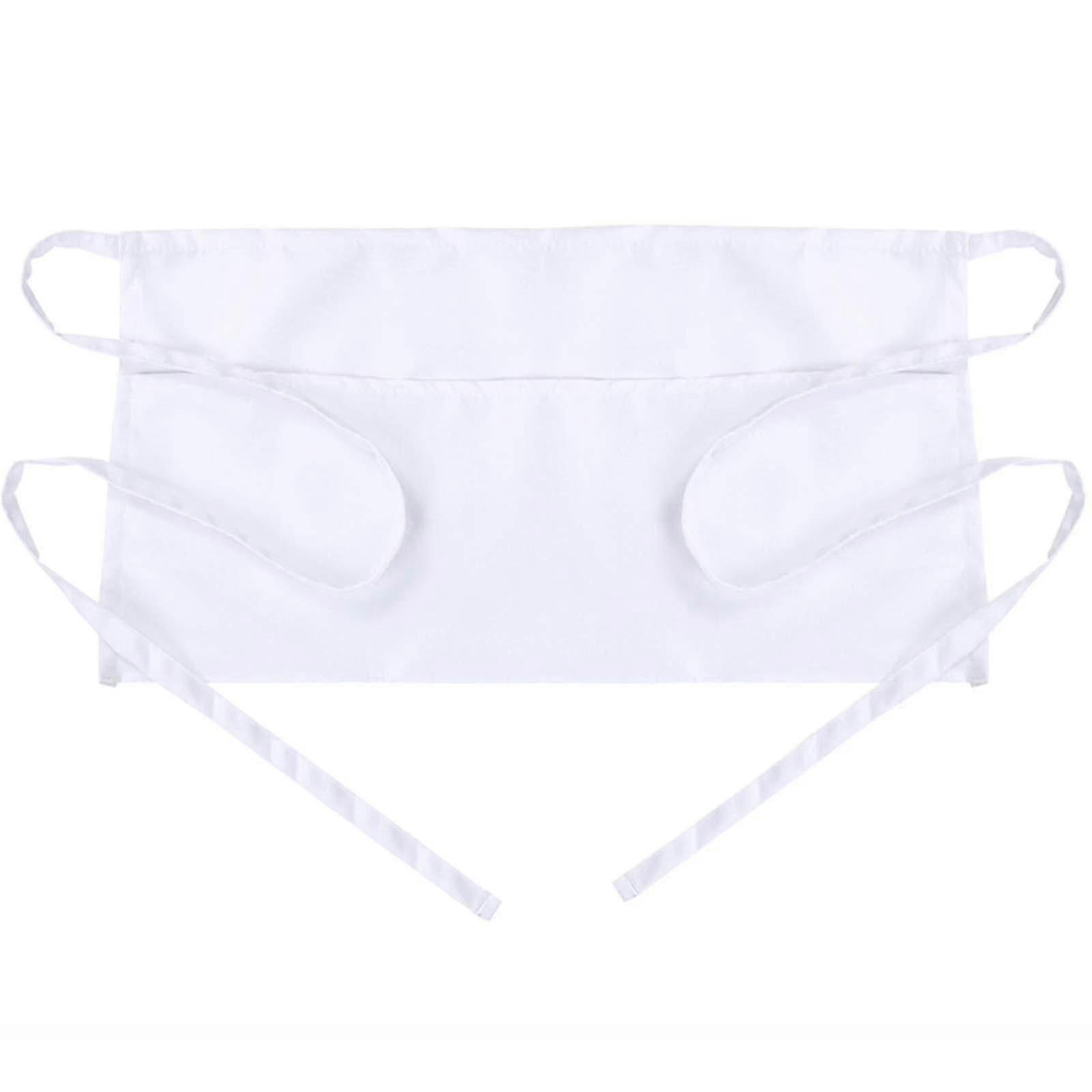Waist Apron with 3 Pockets - Waitress Waitress Short Apron (White)