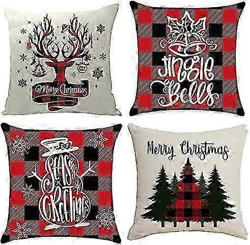 2024 وسادة زخرفية من الكتان 45 × 45 سم ، 4 قطع وسادة عيد الميلاد ، كيس وسادة مزخرف ، كيس وسادة عيد الميلاد ، كيس وسادة عيد الميلاد الرنة ، بيلو
