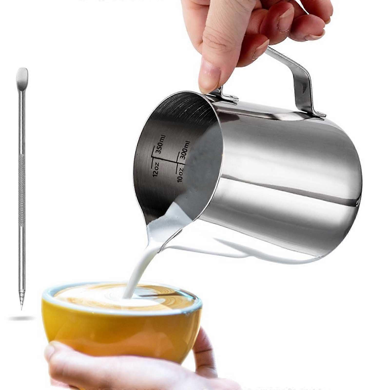 Stainless Steel Milk Jug 350ml/12 fl.oz for Frothing, Latte Art, and Cappuccino - Durable Milk Pitcher