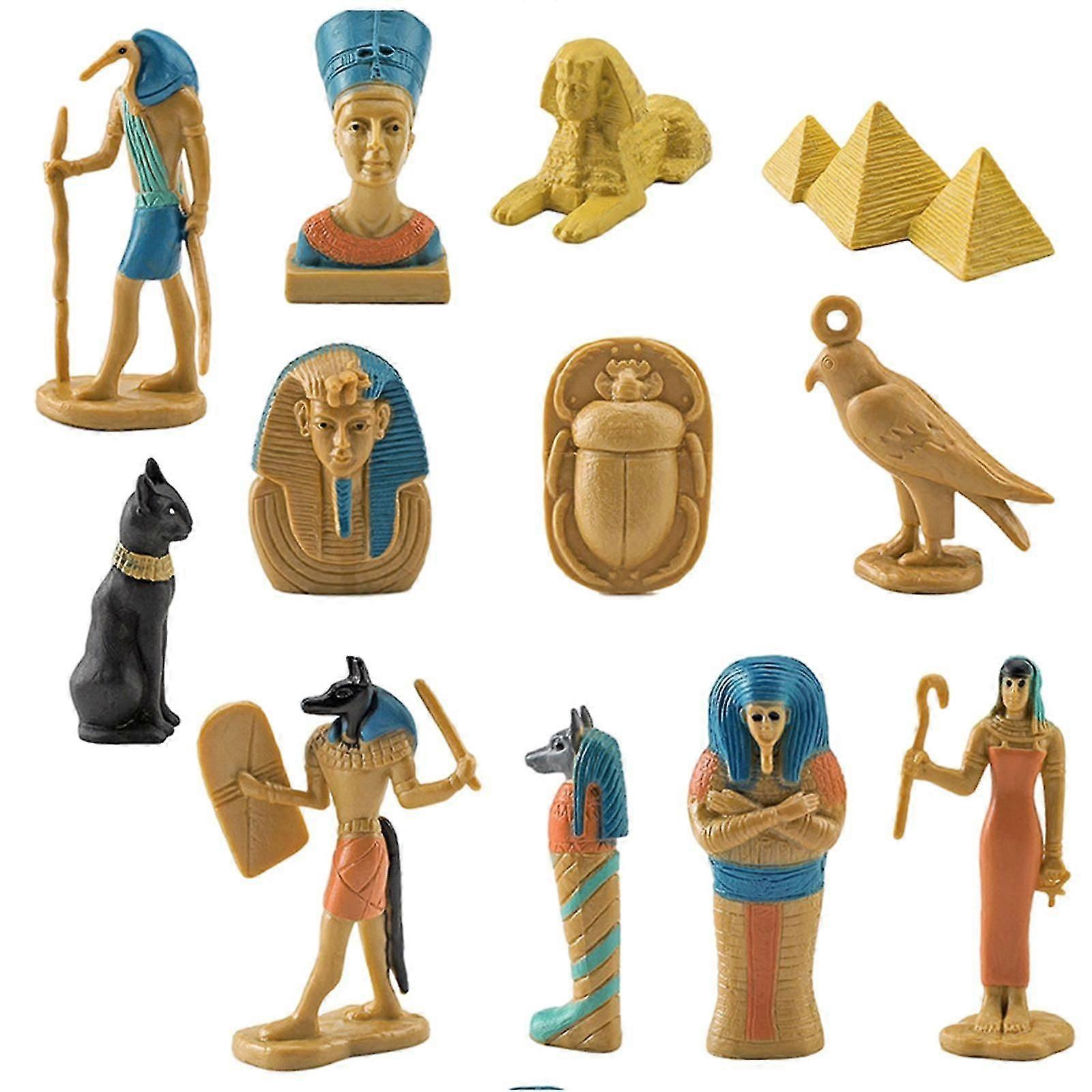 12Pcs Ancient Egypt Figurines Multicolor Egyptian Ornaments Small Statues