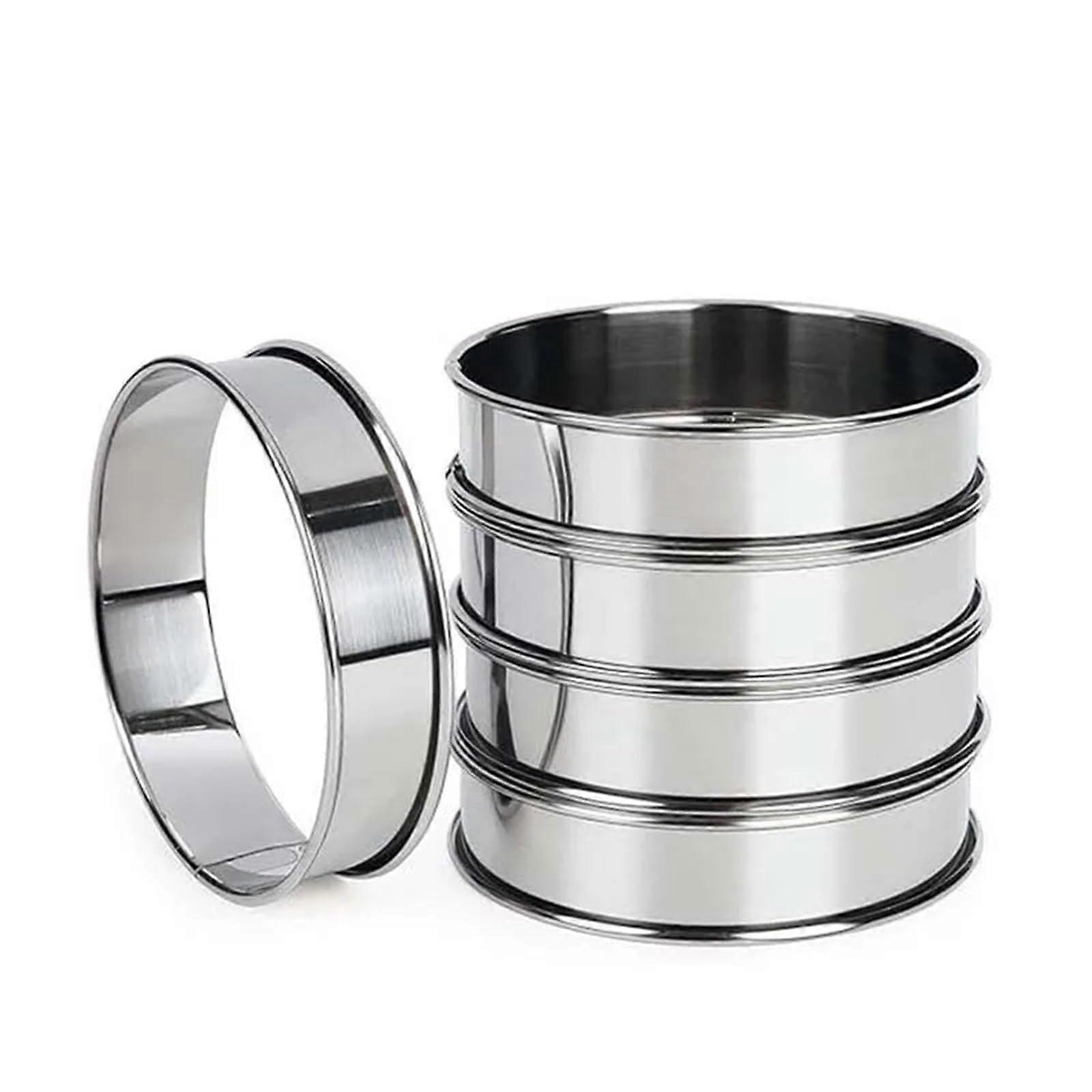 Kuchen Mousse Ring Set - 5 Double-Rolled Muffin Tart Rings, 10cm Metal Round Cake Baking Molds for Cakes and Bread